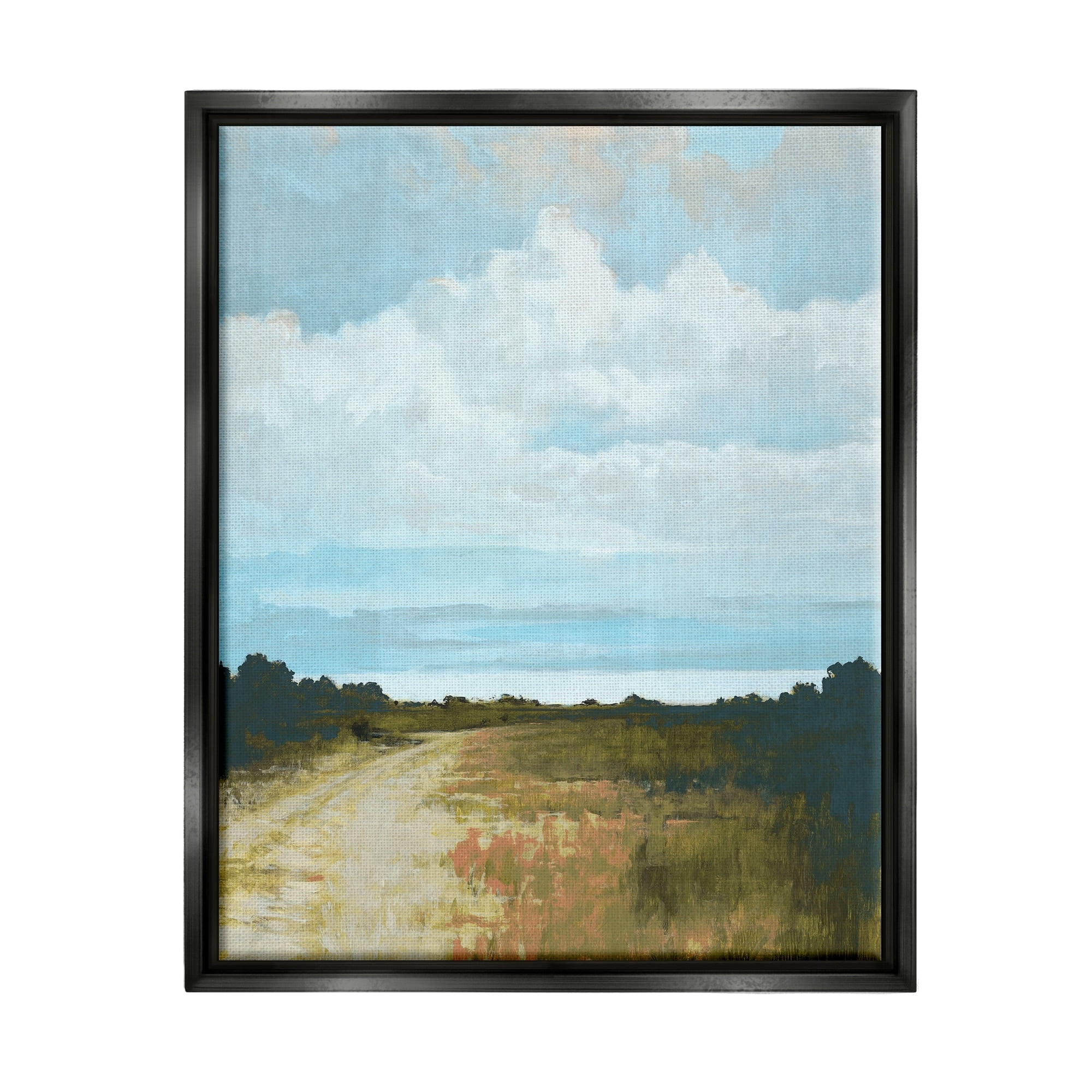Stupell Industries Atmospheric Blue Clouds Over Rural Country Path Painting Jet Black Floating Framed Canvas Print Wall Art, Design by Cloverfield & Co.