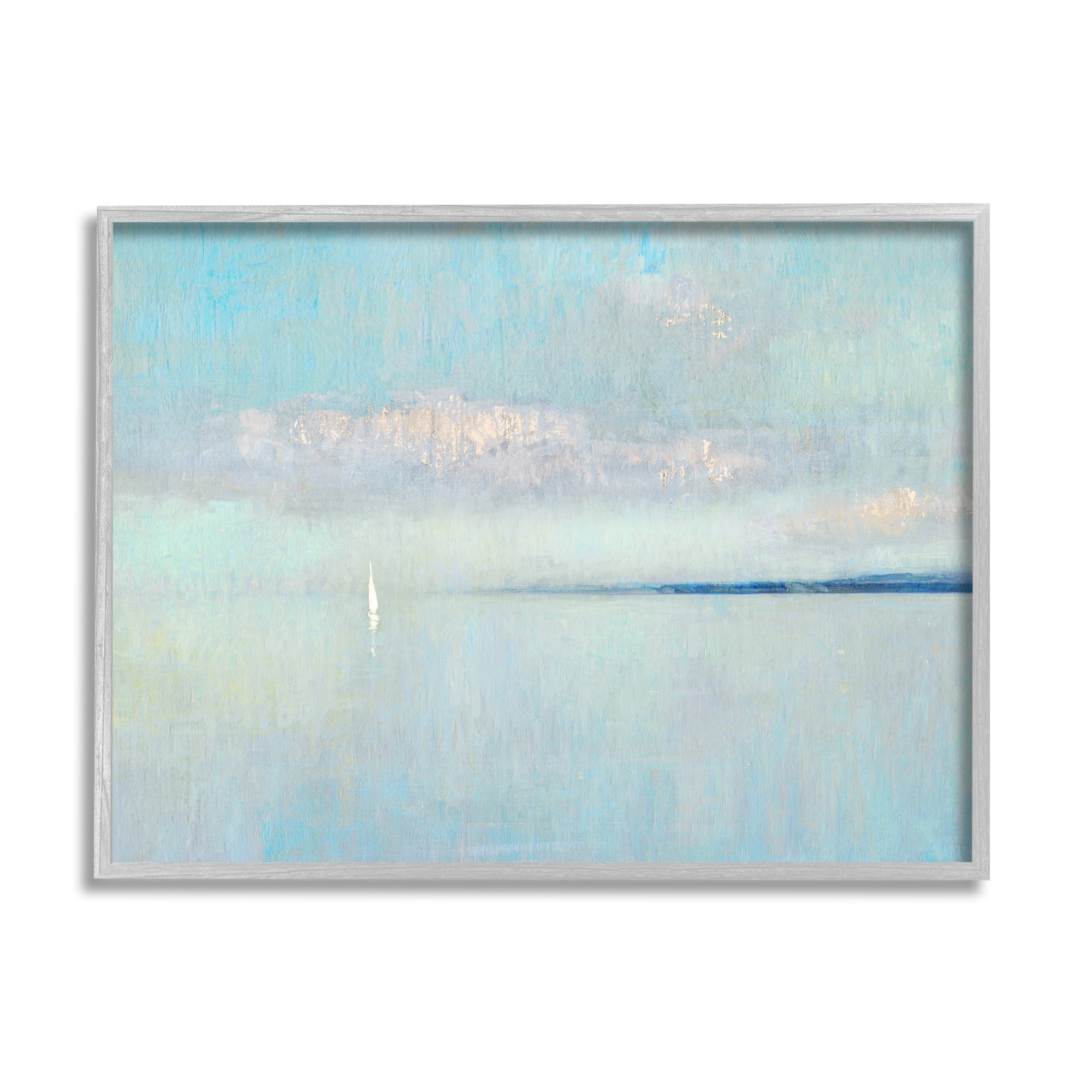 Stupell Industries Atmospheric Cloudy Ocean Scenery Lone Sailboat Floating Painting Gray Framed Art Print Wall Art, Design by Katie Swatland