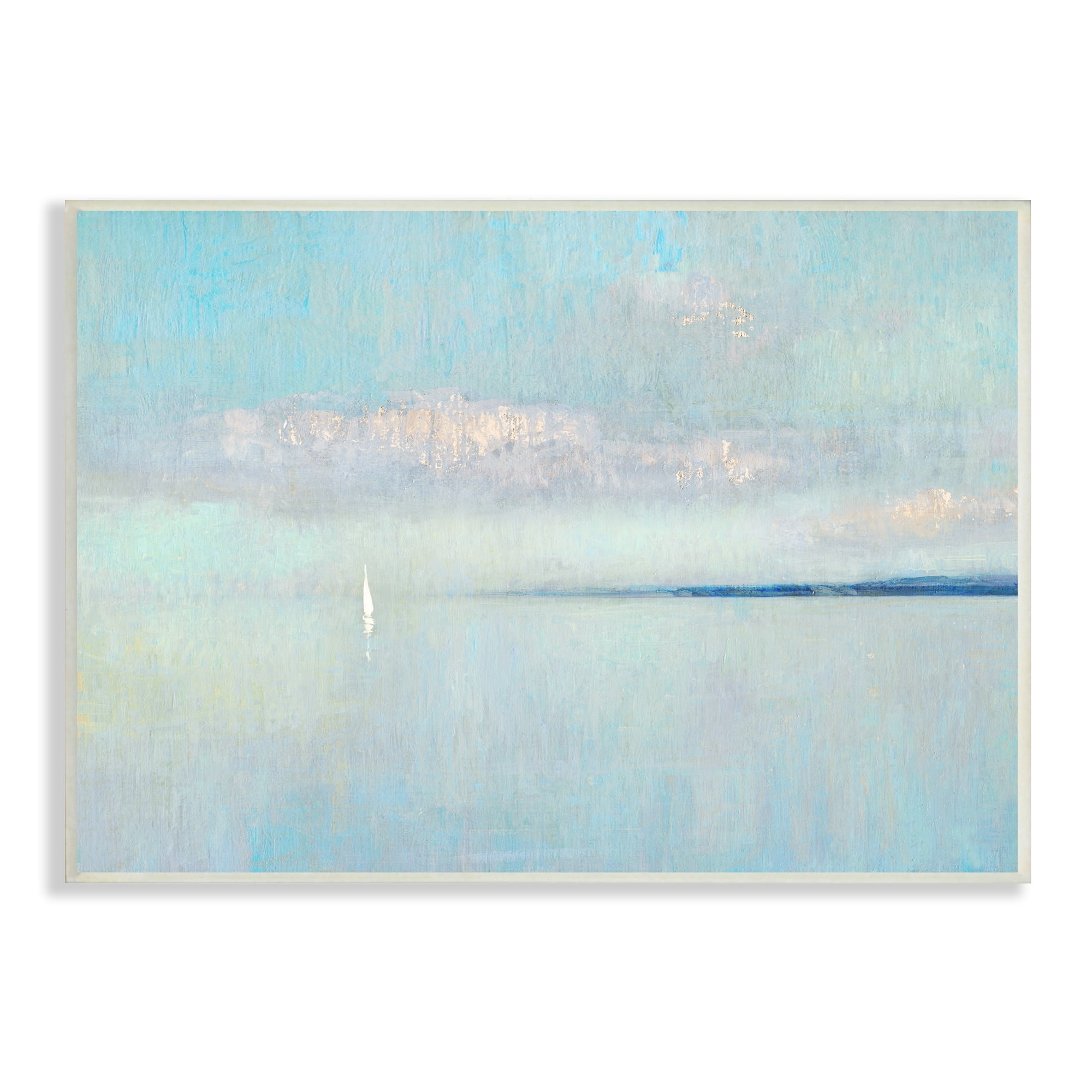 Stupell Industries Atmospheric Cloudy Ocean Scenery Lone Sailboat Floating Painting Unframed Art Print Wall Art, Design by Katie Swatland