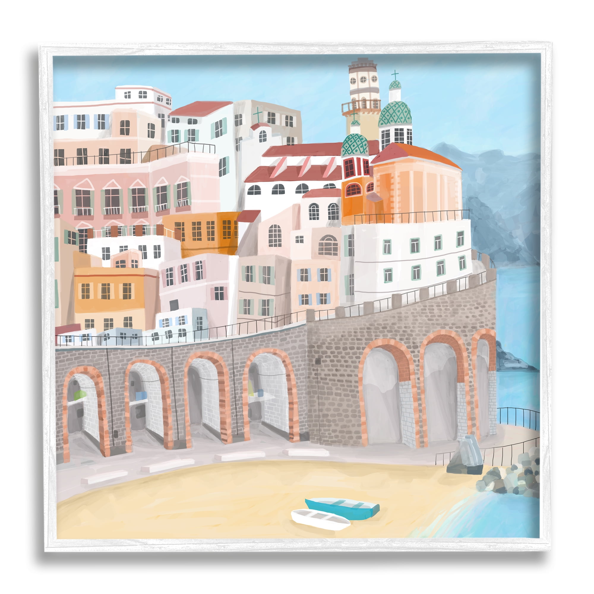 Stupell Industries Atrani Architecture Seaside Italian City Buildings Travel & Places Painting White Framed Art Print Wall Art, 24 x 24