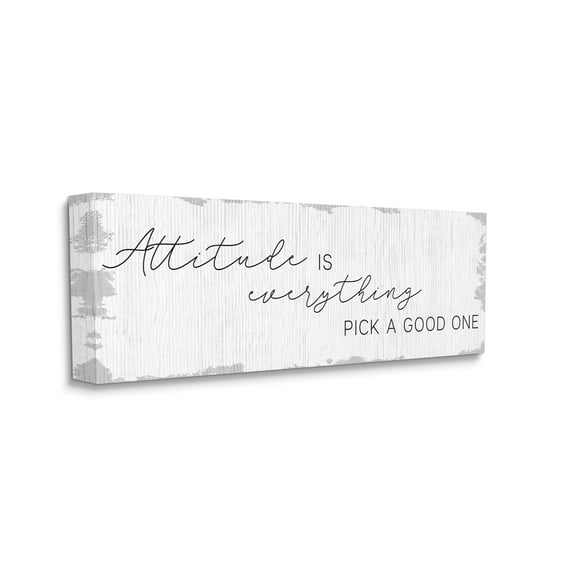 Stupell Industries Attitude Is Everything Distressed Plank Look Black White Inspirational Painting Gallery Wrapped Canvas Art Print Wall Art, 17 x 40