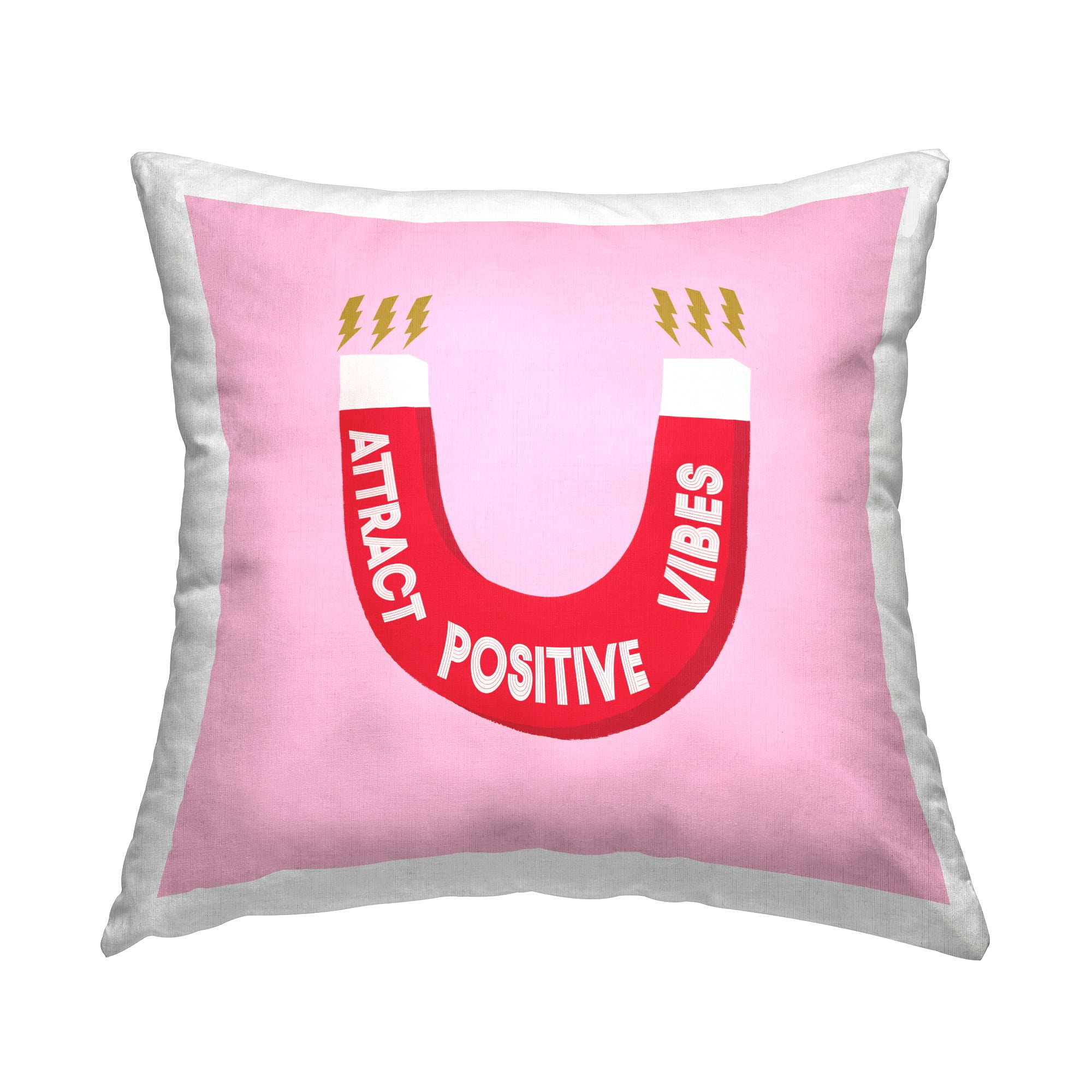 Stupell Industries Attract Positive Vibes Pink Magnet Square Decorative Printed Throw Pillow, 18 x 18,