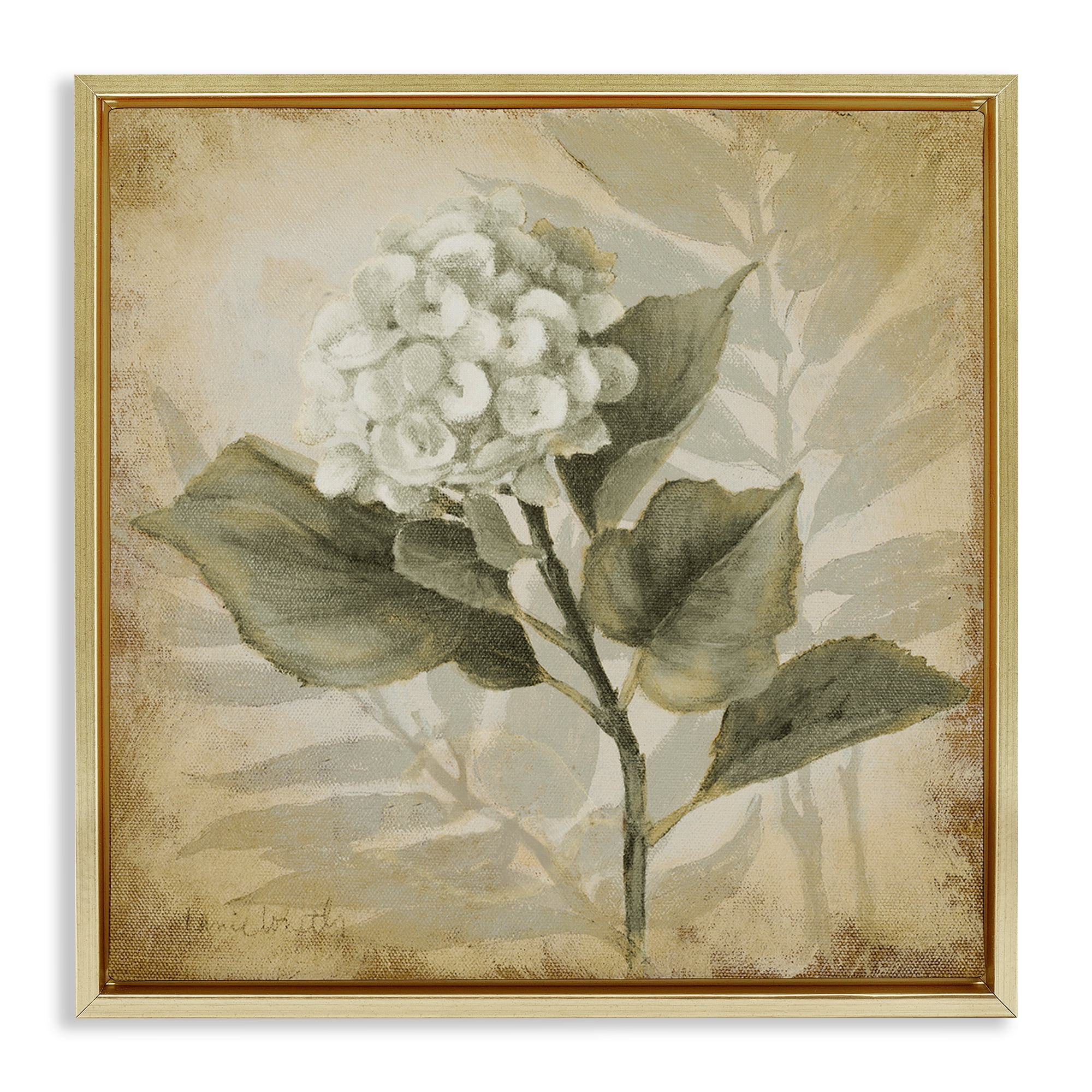 Stupell Industries Aubergine Hydrangea Impression Plants & Flowers Painting Gold Floater Framed Canvas Art Print Wall Art, 25 x 25