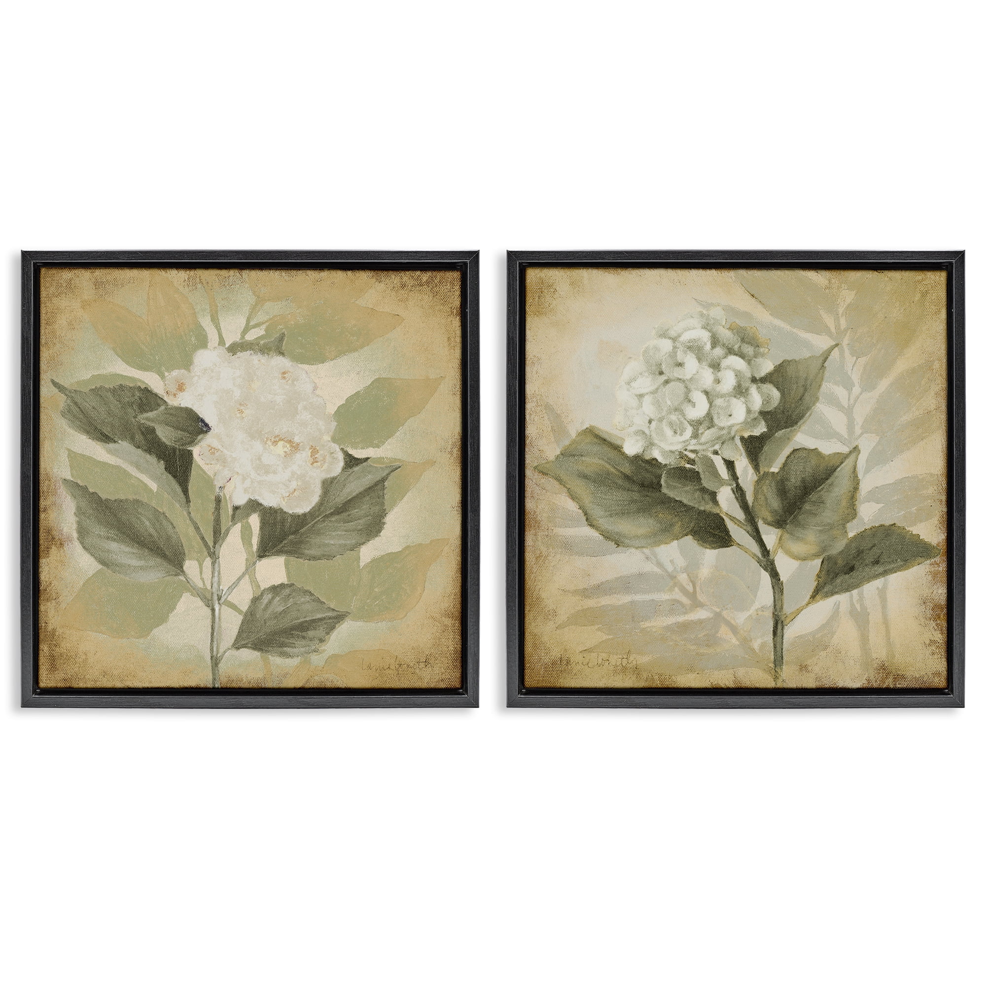 Stupell Industries Aubergine White Hydrangeas Floral & Botanical Painting Black Floater Framed Canvas Art Print Wall Art, 18 x 18, Set of 2