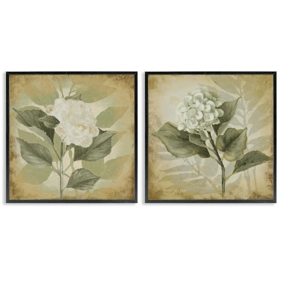 Stupell Industries Aubergine White Hydrangeas Floral & Botanical Painting Black Framed Art Print Wall Art, 12 x 12, Set of 2