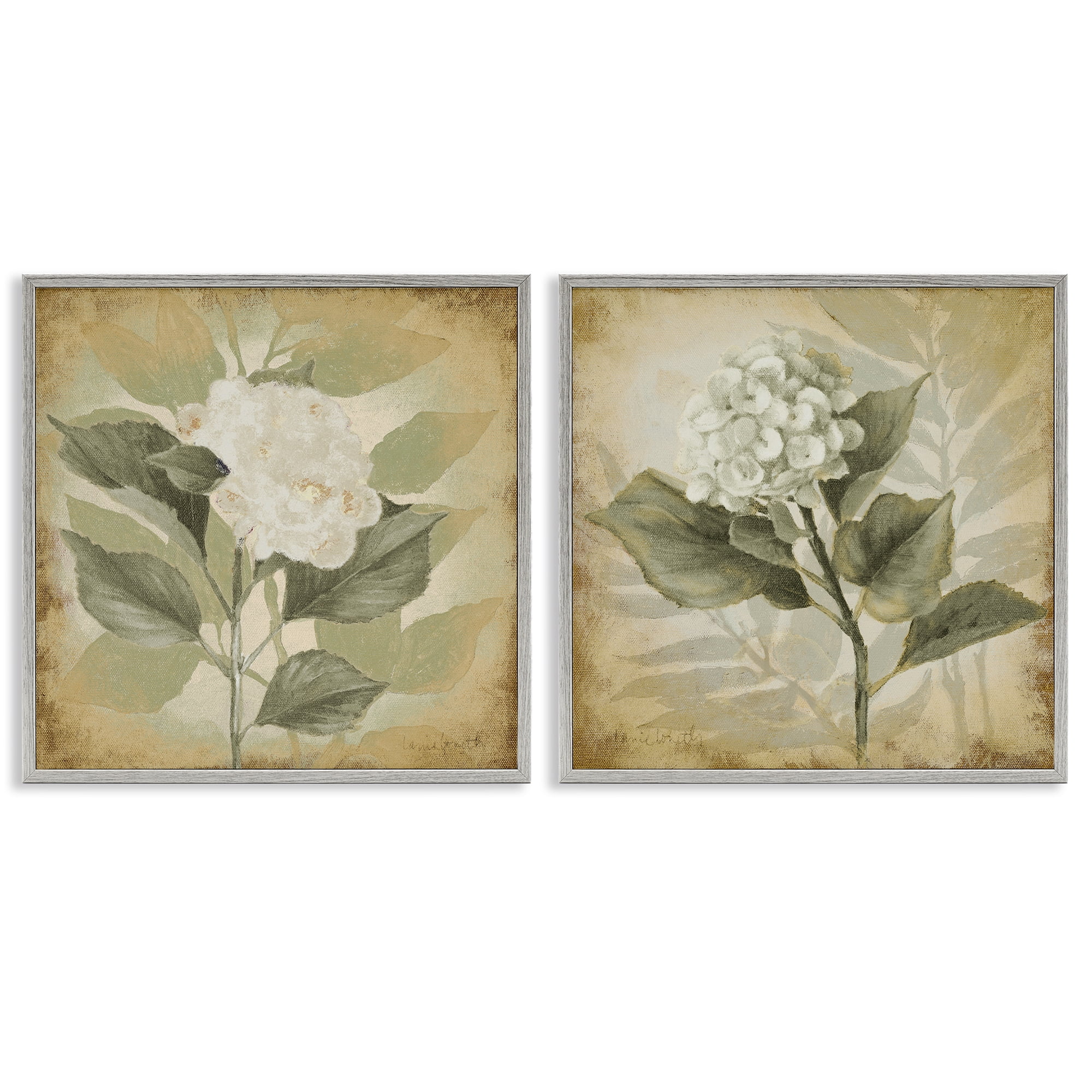 Stupell Industries Aubergine White Hydrangeas Floral & Botanical Painting Gray Framed Art Print Wall Art, 12 x 12, Set of 2