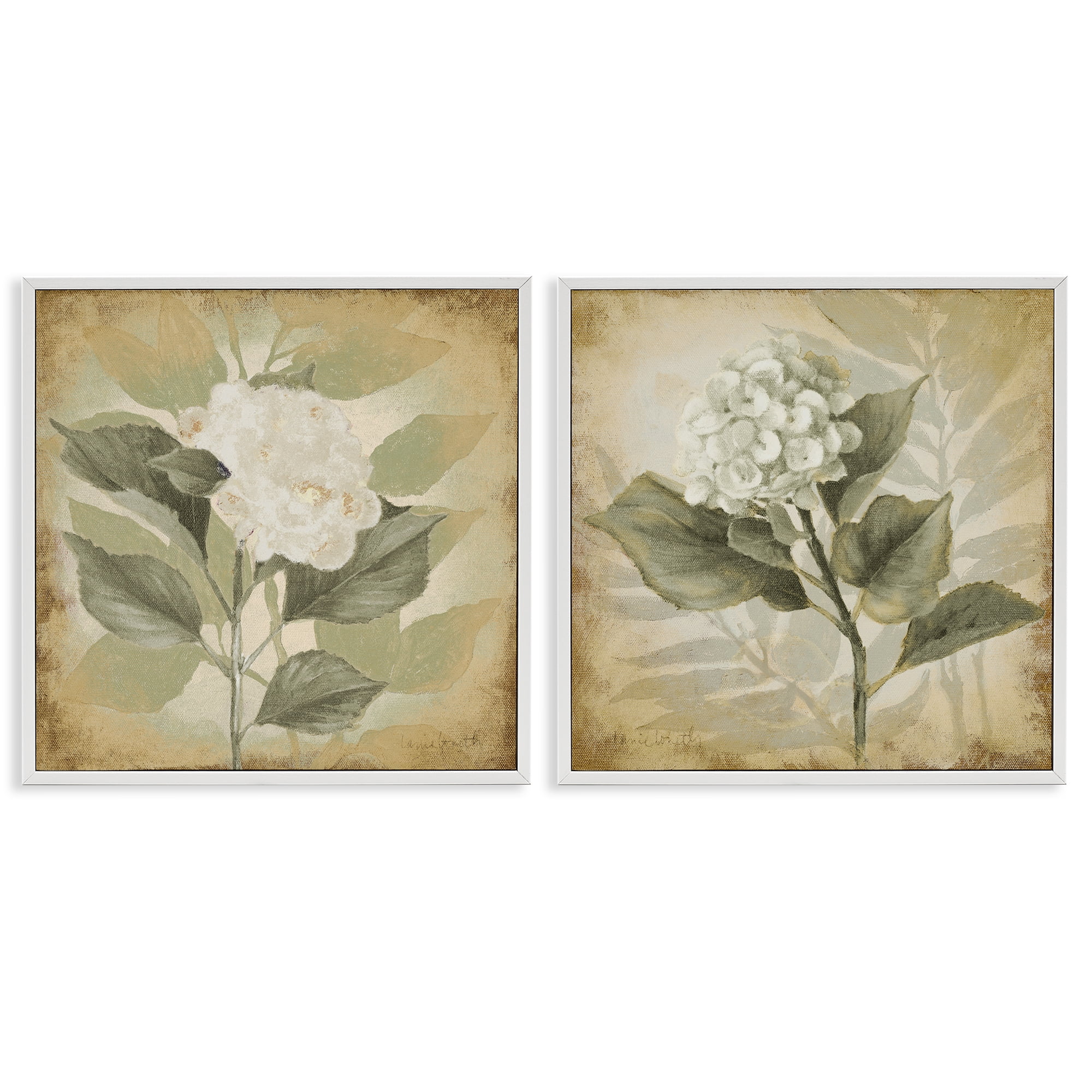Stupell Industries Aubergine White Hydrangeas Floral & Botanical Painting White Framed Art Print Wall Art, 17 x 17, Set of 2