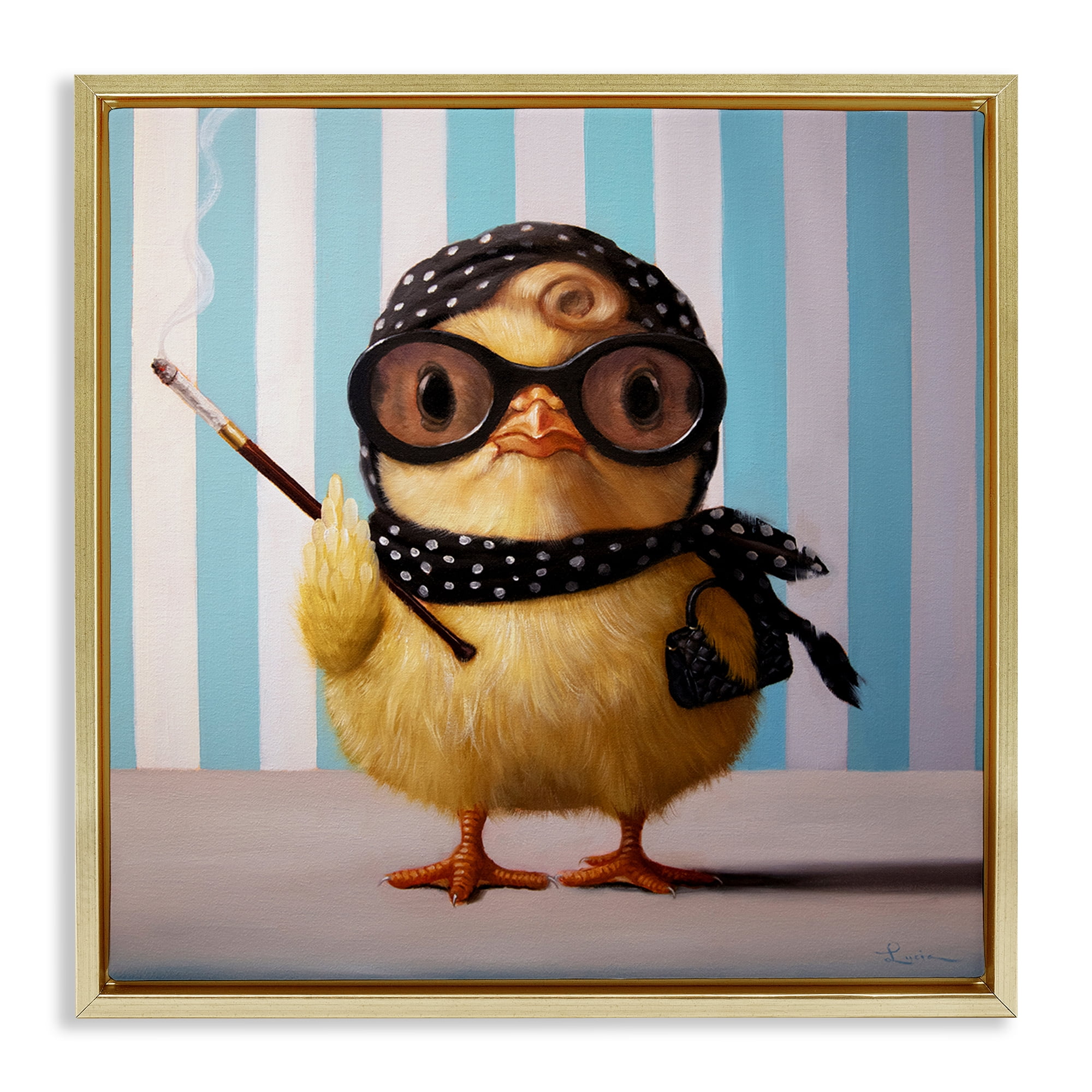 Stupell Industries Audrey Henburn Famous Chick Gold Framed Floater Canvas Wall Art, design by Lucia Heffernan