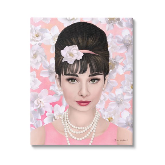 Stupell Industries Audrey Hepburn Polished Fashion Accessories Floral Pattern Graphic Art Gallery Wrapped Canvas Print Wall Art, Design by Diane Neukirch