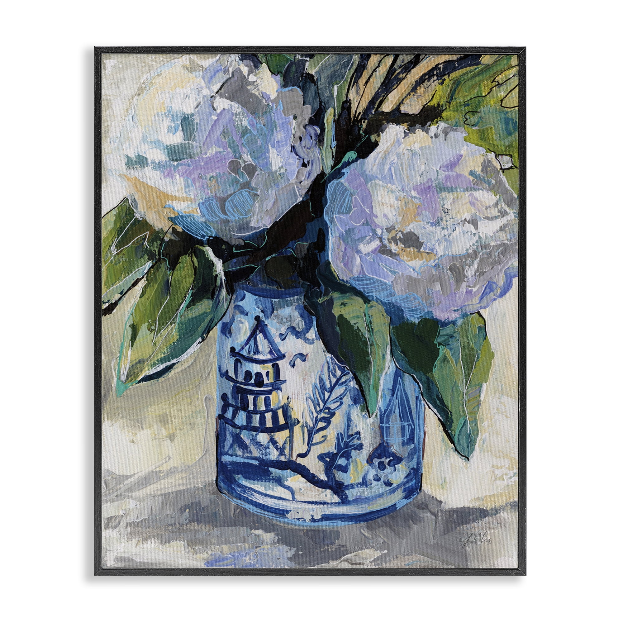 Stupell Industries August Blooming Bouquet Plants & Flowers Painting Black Framed Art Print Wall Art, 24 x 30