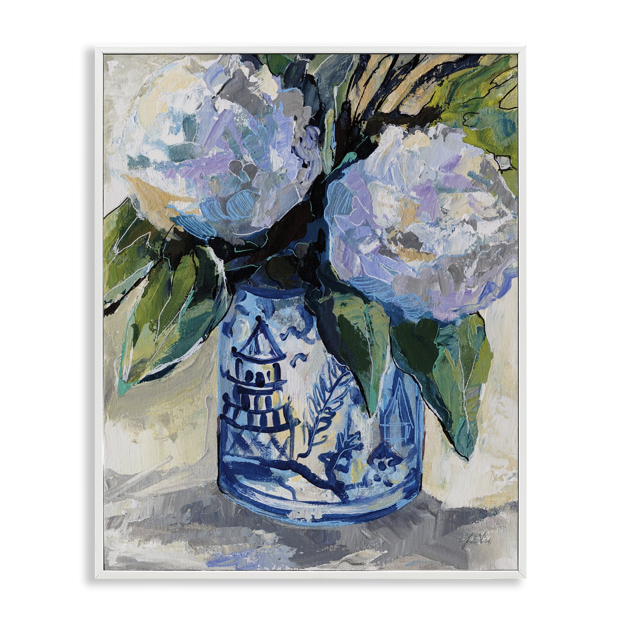 Stupell Industries August Blooming Bouquet Plants & Flowers Painting White Framed Art Print Wall Art, 11 x 14