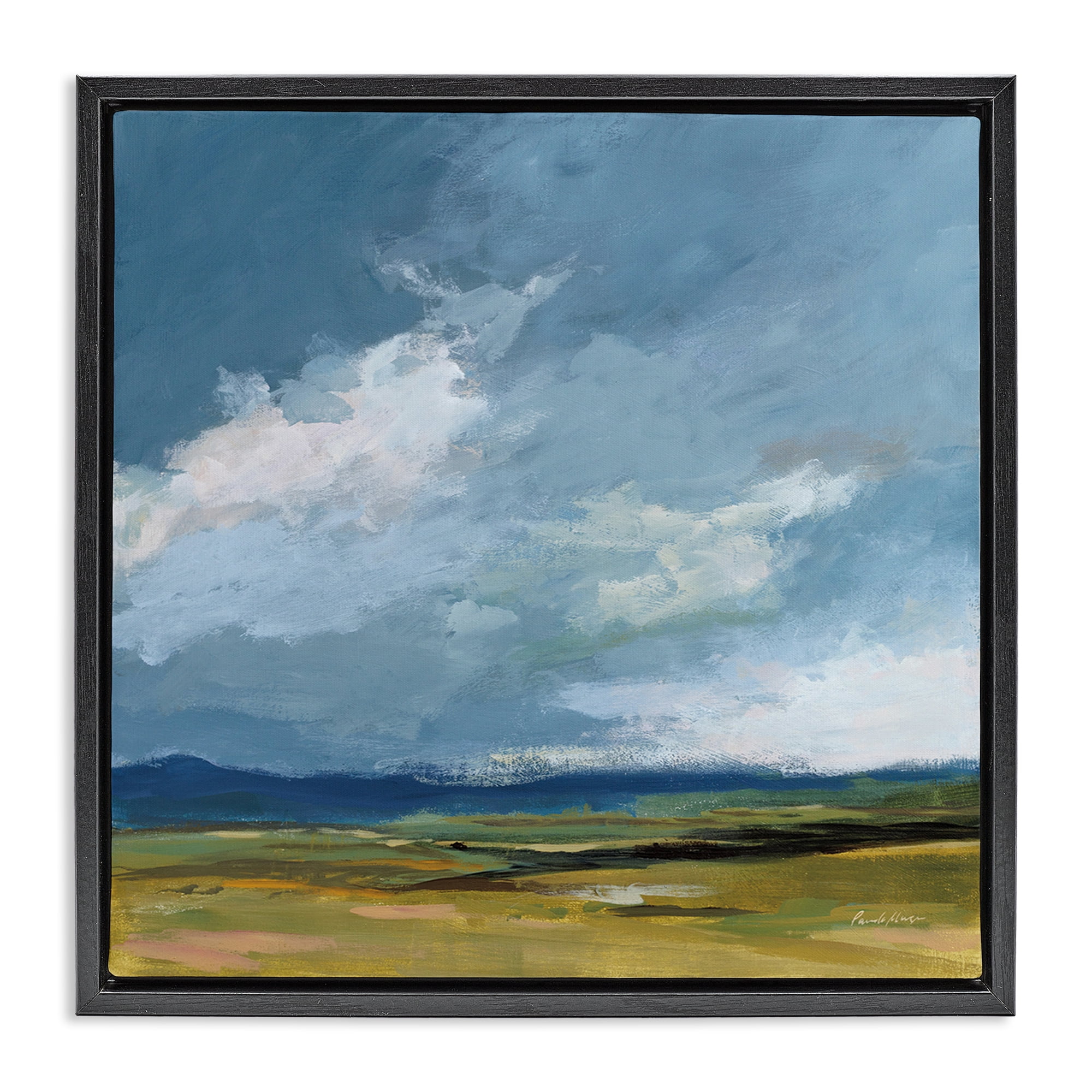 Stupell Industries August Storm Landscape Landscape Painting Black Floater Framed Canvas Art Print Wall Art, 18 x 18