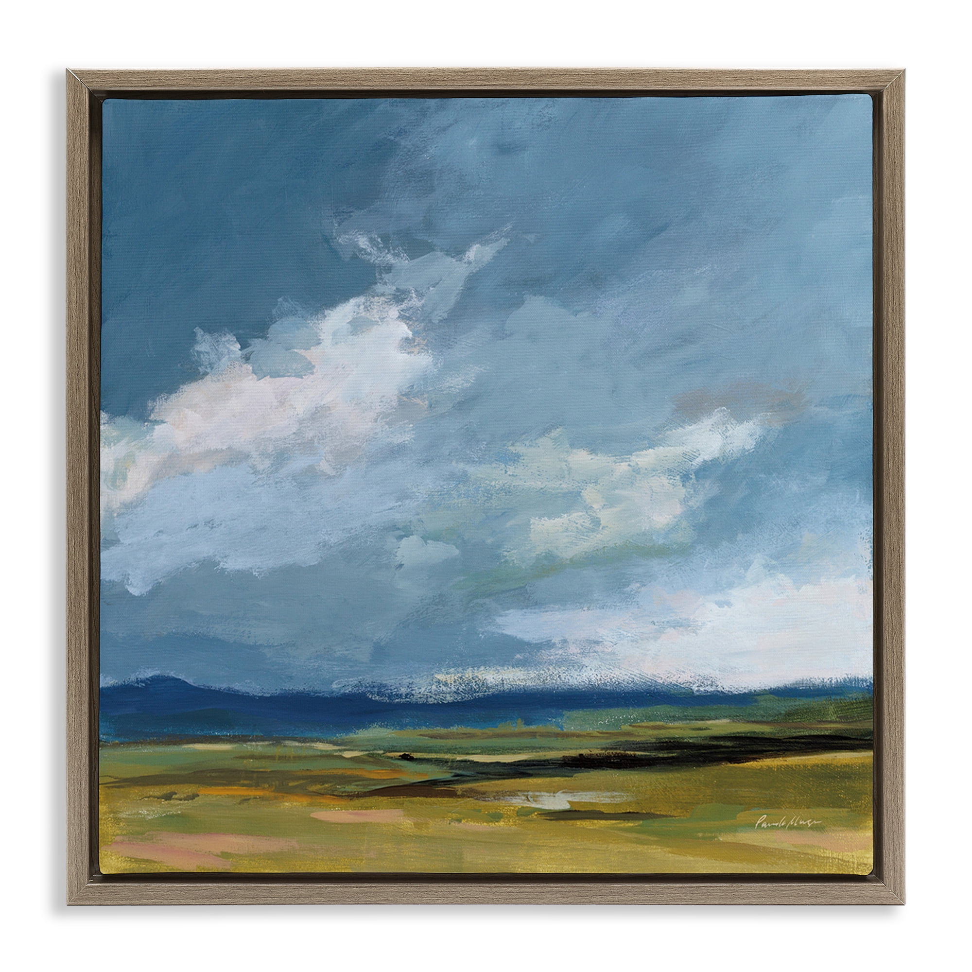 Stupell Industries August Storm Landscape Landscape Painting Brown Floater Framed Canvas Art Print Wall Art, 18 x 18