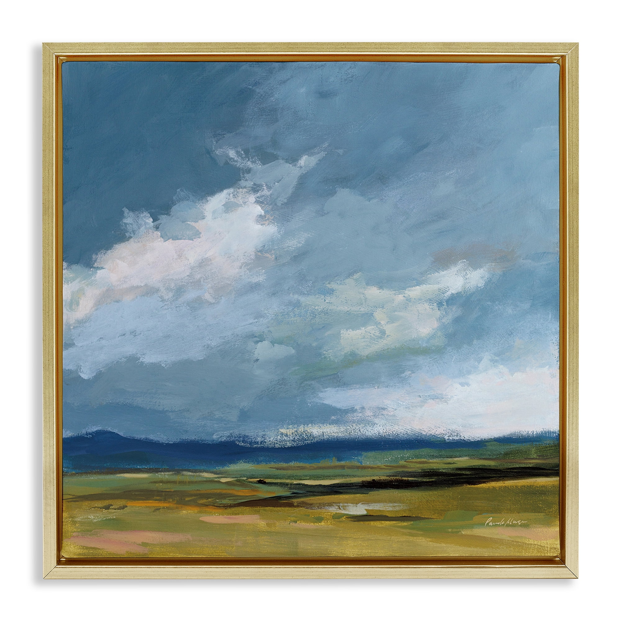 Stupell Industries August Storm Landscape Landscape Painting Gold Floater Framed Canvas Art Print Wall Art, 25 x 25