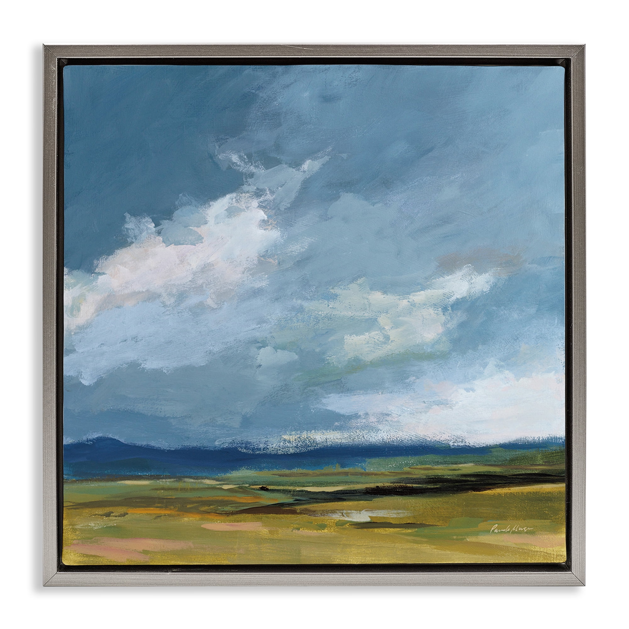 Stupell Industries August Storm Landscape Landscape Painting Gray Floater Framed Canvas Art Print Wall Art, 18 x 18