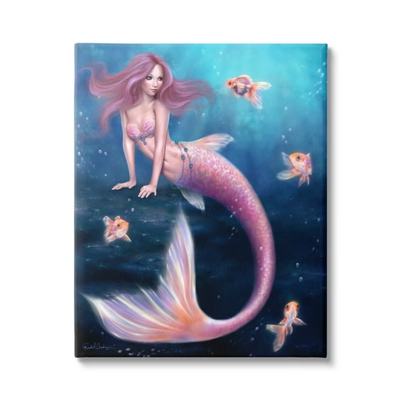 Stupell Industries Aurelia Mermaid in Sea Fairy Tales & Fantasy Painting Gallery Wrapped Canvas Art Print Wall Art, 16 x 20