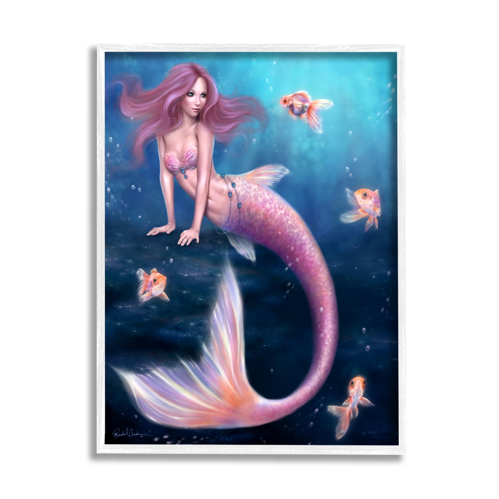 Stupell Industries Aurelia Mermaid in Sea Fairy Tales & Fantasy Painting White Framed Art Print Wall Art, 16 x 20