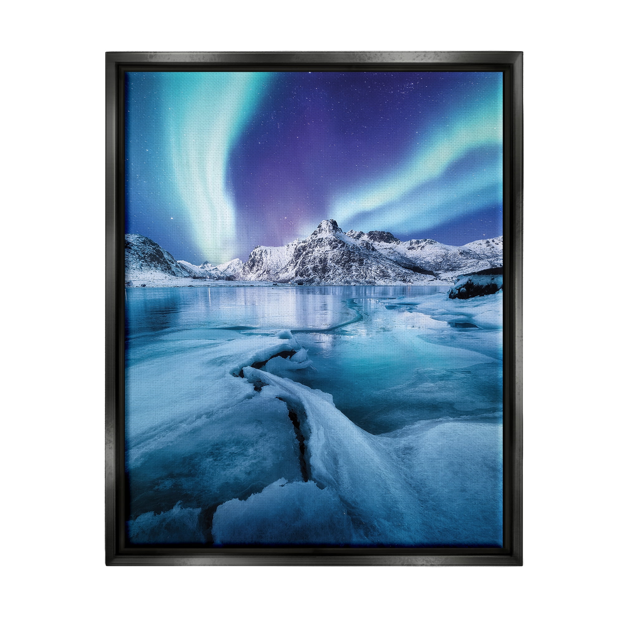 Stupell Industries Aurora Glaciers Photography Landscape Photography Black Floater Framed Canvas Art Print Wall Art, 17 x 21