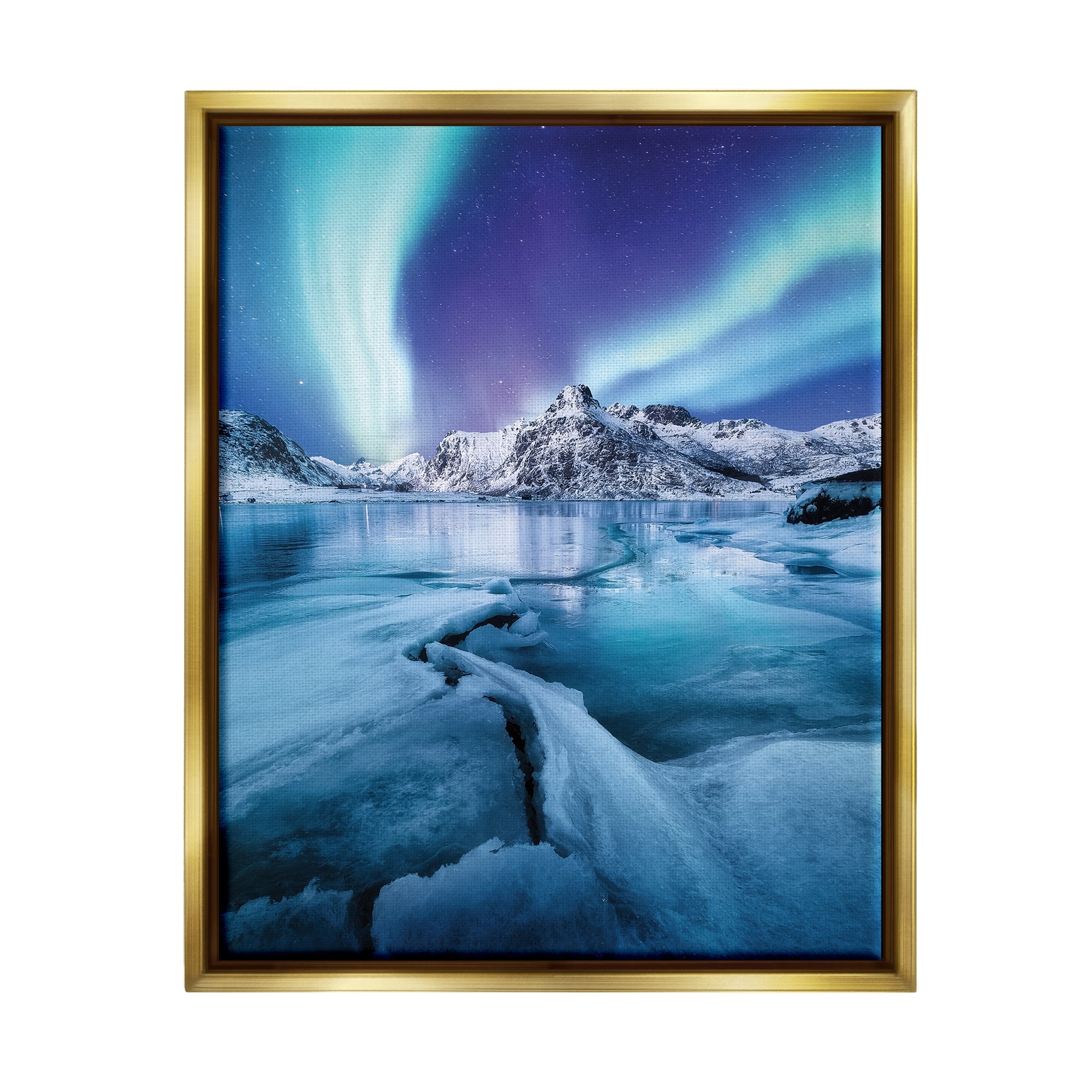 Stupell Industries Aurora Glaciers Photography Landscape Photography Gold Floater Framed Canvas Art Print Wall Art, 25 x 31