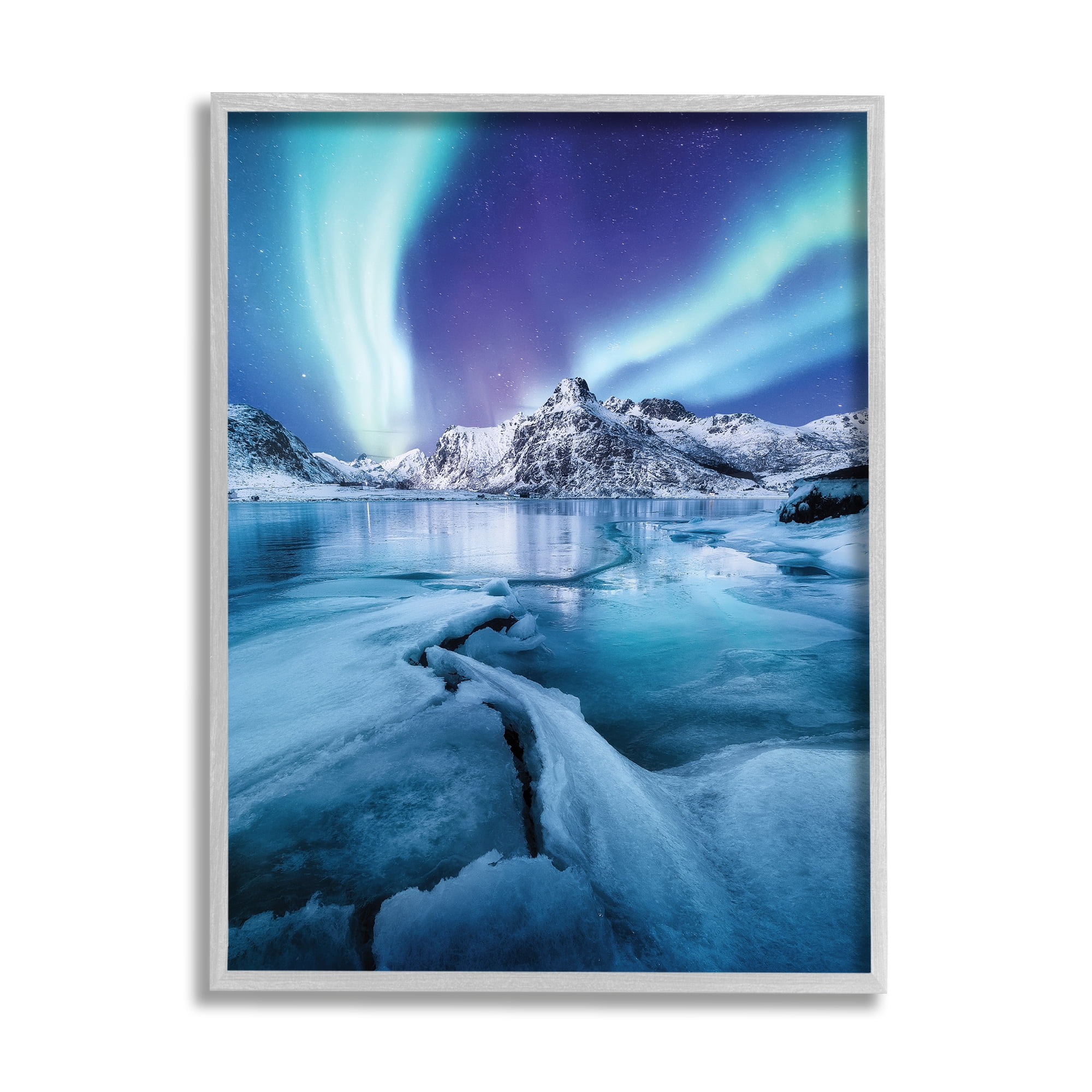 Stupell Industries Aurora Glaciers Photography Landscape Photography Gray Framed Art Print Wall Art, 16 x 20