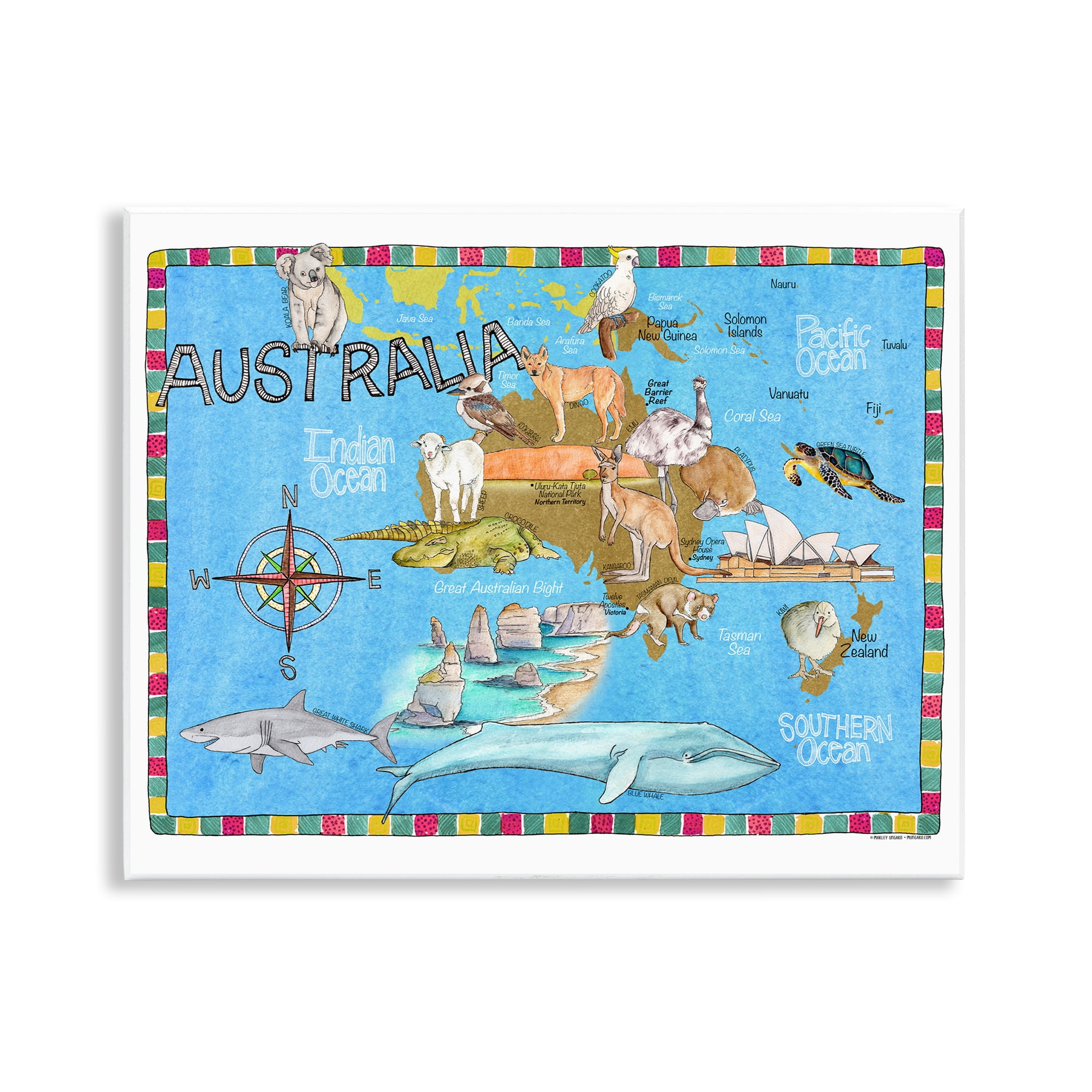 Stupell Industries Australia Animal Map Travel & Places Painting Unframed Art Print Wall Art, 14 x 11