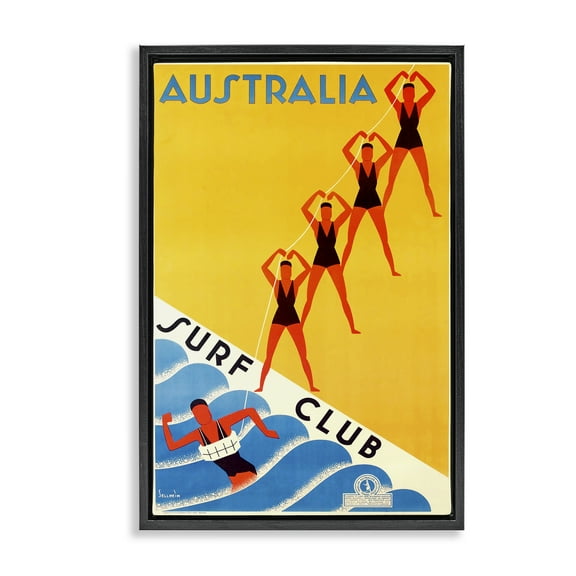 Stupell Industries Australia Surf Club Black Framed Floater Canvas Wall Art design by Marcus Jules, 25 x 17