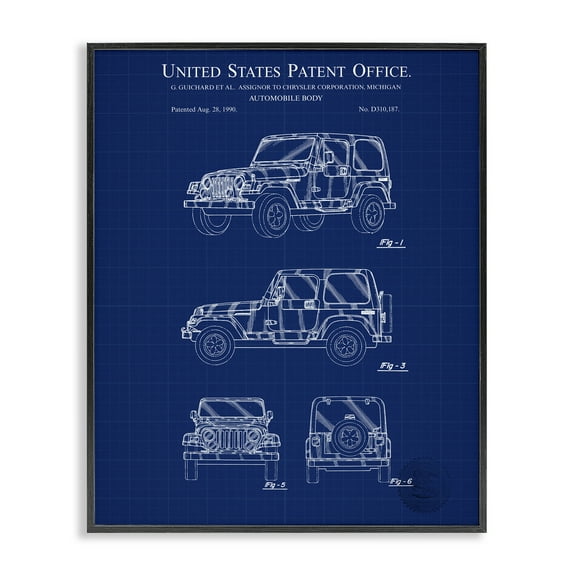 Stupell Industries Automobile Body Blueprint Transportation Painting Black Framed Art Print Wall Art, 11 x 14