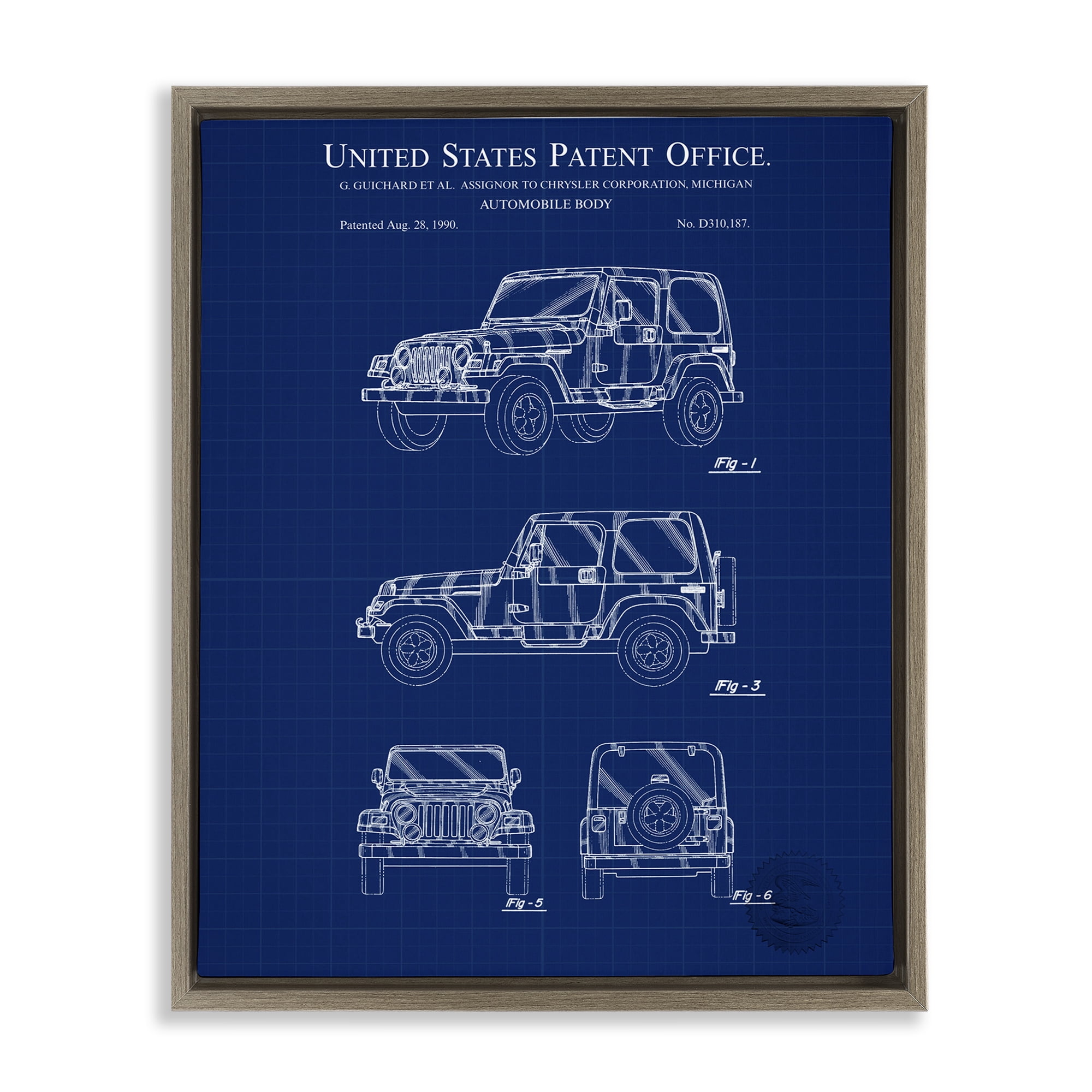 Stupell Industries Automobile Body Blueprint Transportation Painting Brown Floater Framed Art Print Wall Art, 25 x 31