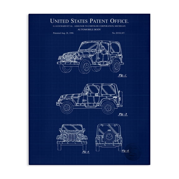 Stupell Industries Automobile Body Blueprint Transportation Painting Gallery Wrapped Canvas Art Print Wall Art, 16 x 20