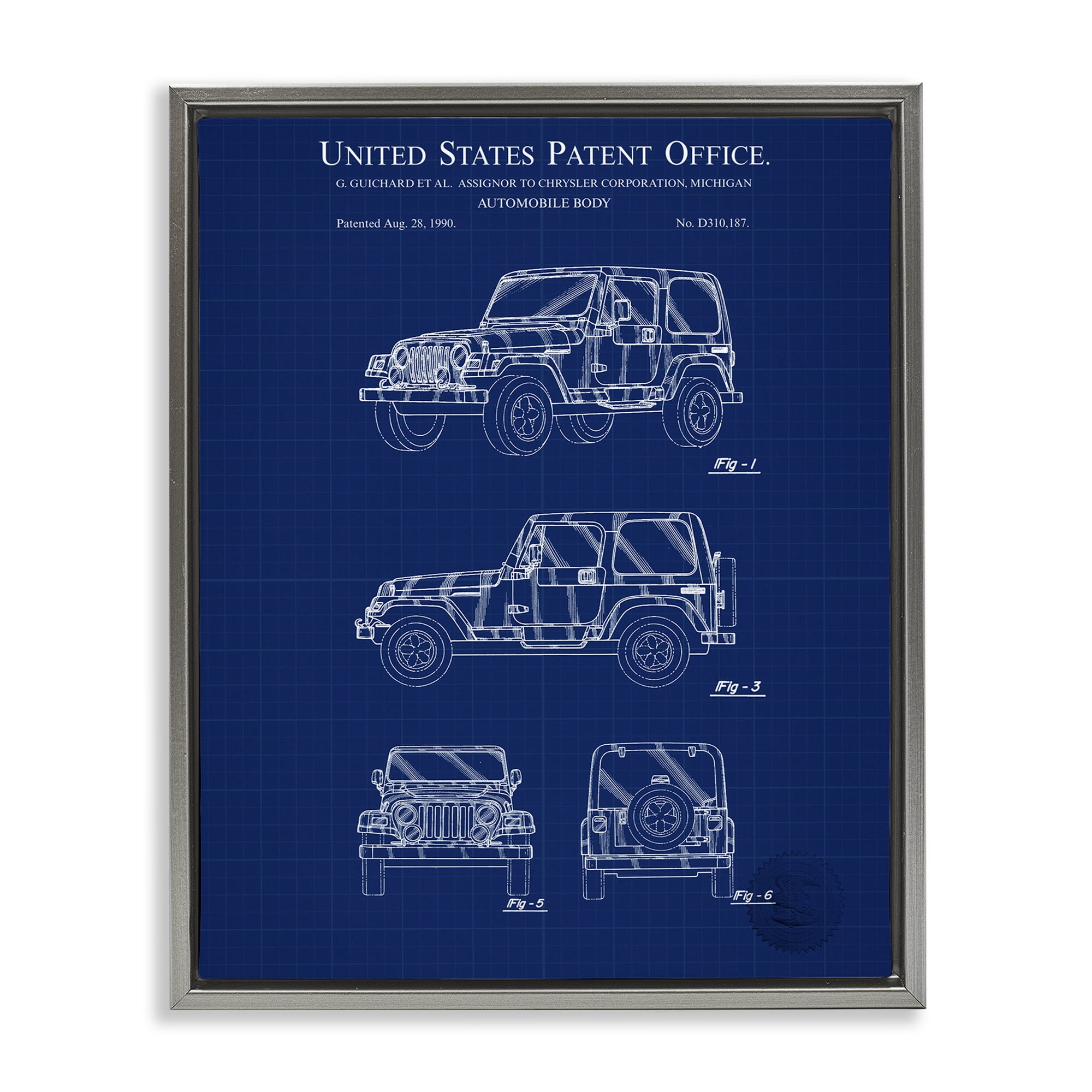 Stupell Industries Automobile Body Blueprint Transportation Painting Gray Floater Framed Art Print Wall Art, 17 x 21