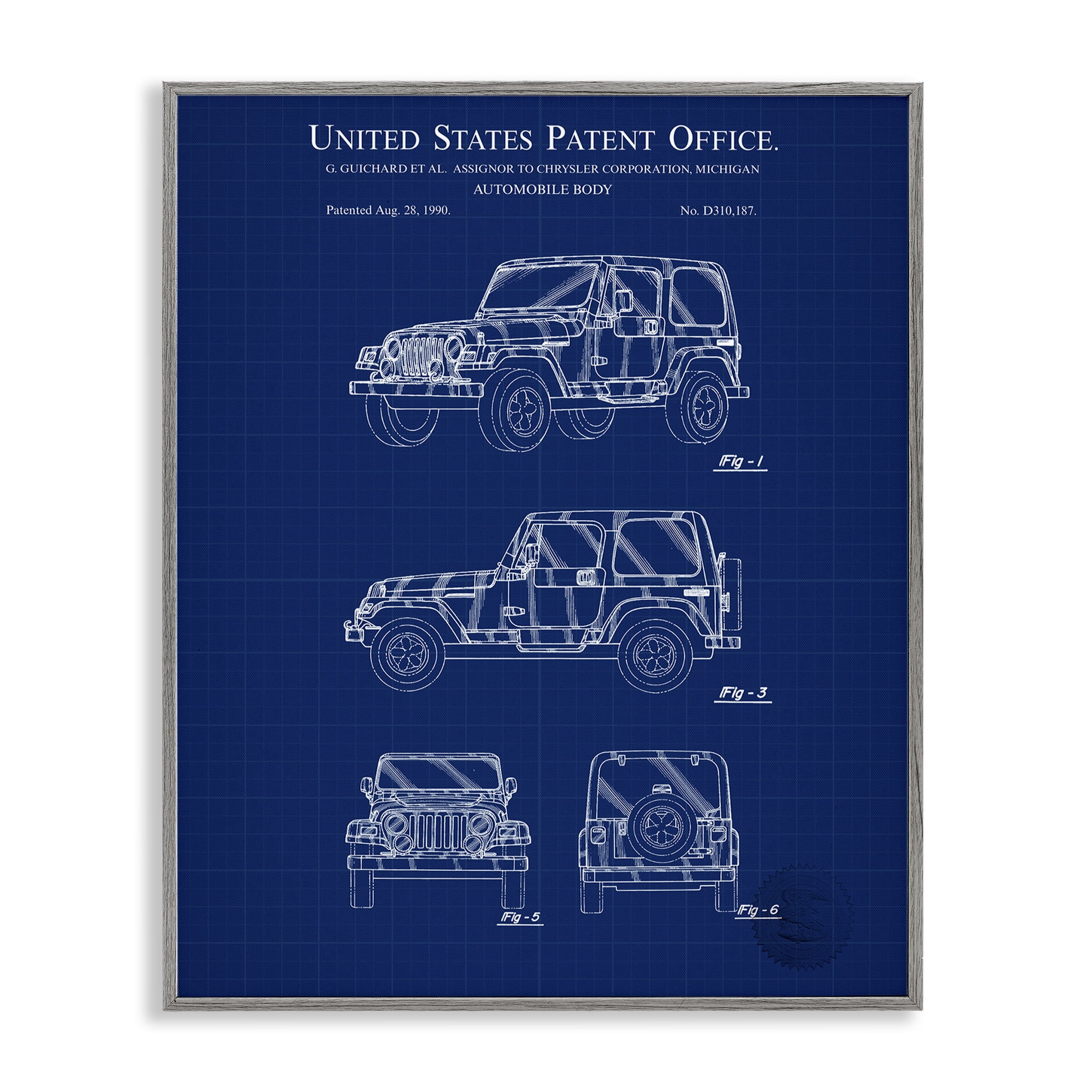 Stupell Industries Automobile Body Blueprint Transportation Painting Gray Framed Art Print Wall Art, 11 x 14