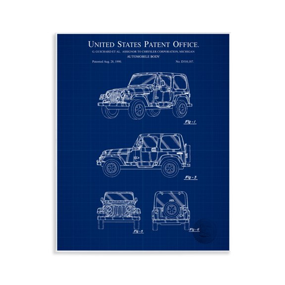 Stupell Industries Automobile Body Blueprint Transportation Painting Unframed Art Print Wall Art, 11 x 14