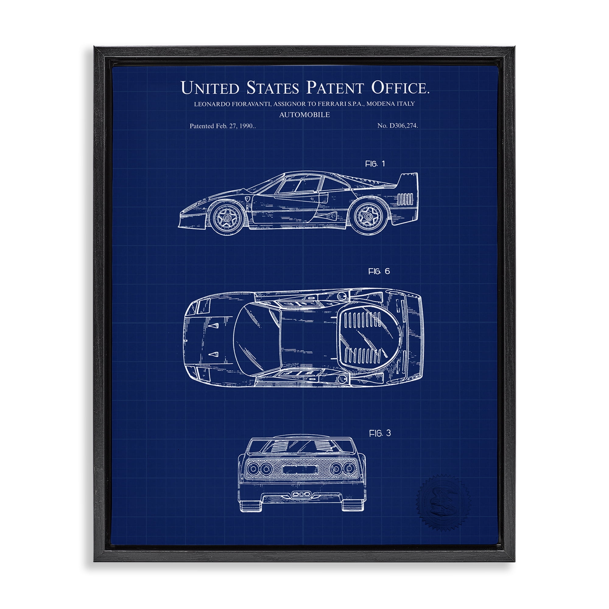 Stupell Industries Automobile Car Blueprint Transportation Painting Black Floater Framed Art Print Wall Art, 17 x 21