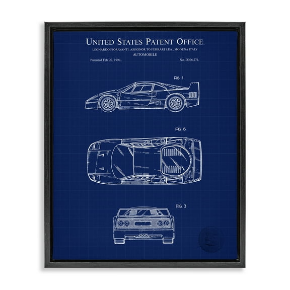 Stupell Industries Automobile Car Blueprint Transportation Painting Black Floater Framed Art Print Wall Art, 17 x 21