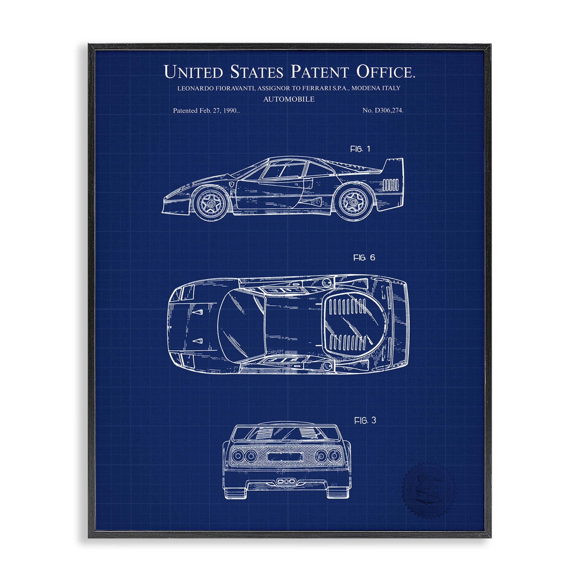 Stupell Industries Automobile Car Blueprint Transportation Painting Black Framed Art Print Wall Art, 11 x 14