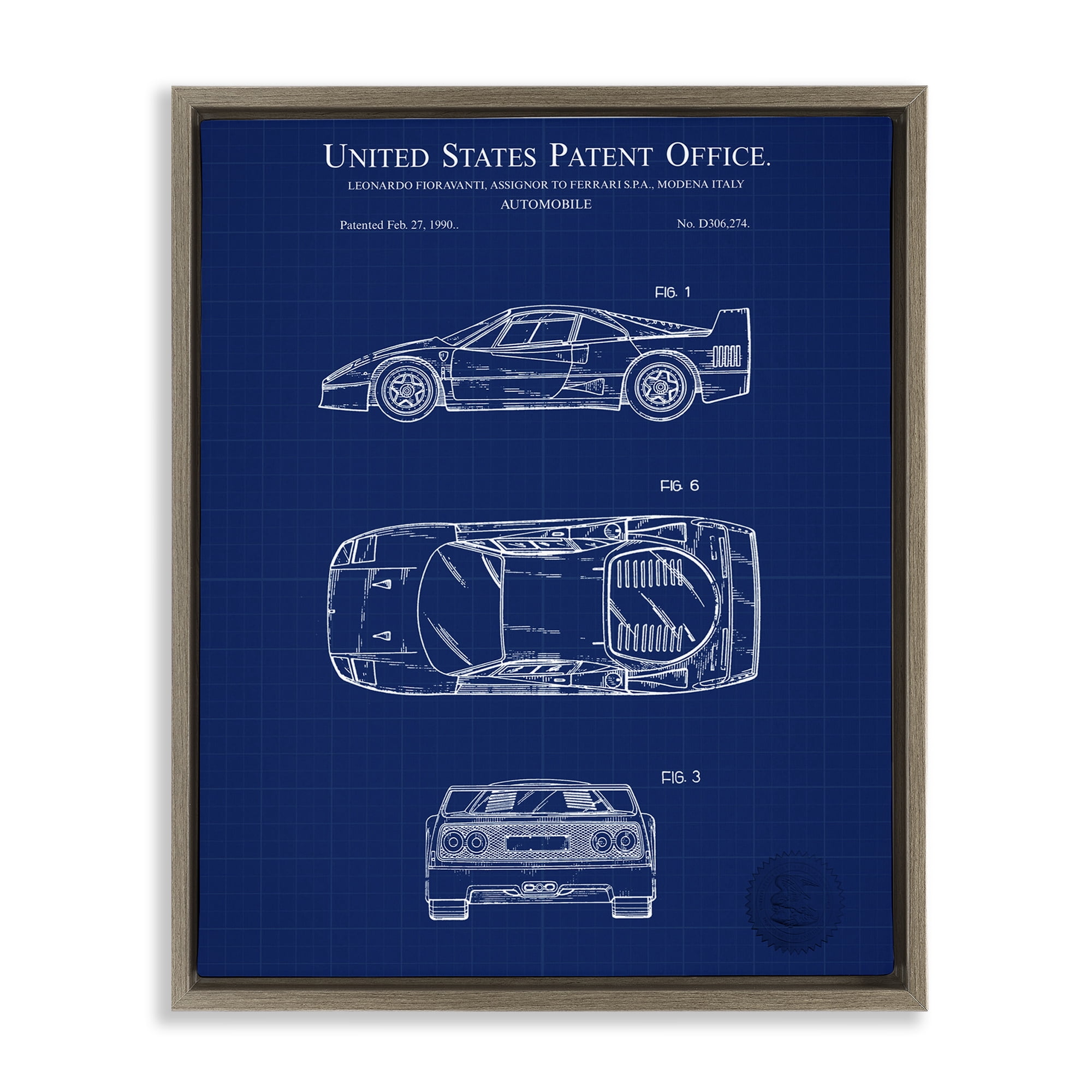 Stupell Industries Automobile Car Blueprint Transportation Painting Brown Floater Framed Art Print Wall Art, 17 x 21