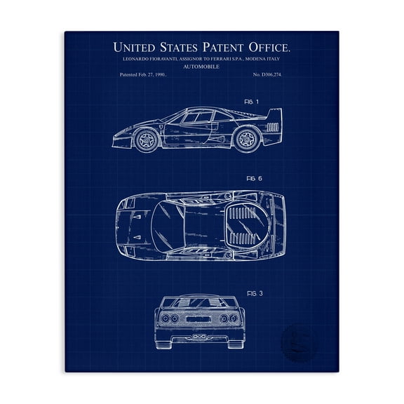 Stupell Industries Automobile Car Blueprint Transportation Painting Gallery Wrapped Canvas Art Print Wall Art, 16 x 20