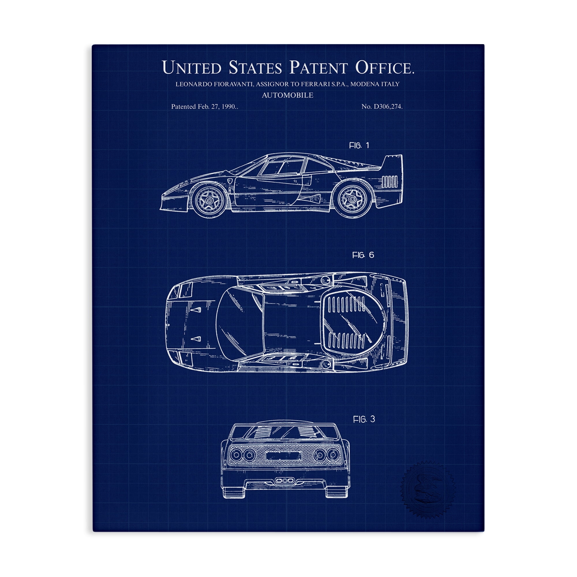 Stupell Industries Automobile Car Blueprint Transportation Painting Gallery Wrapped Canvas Art Print Wall Art, 30 x 40