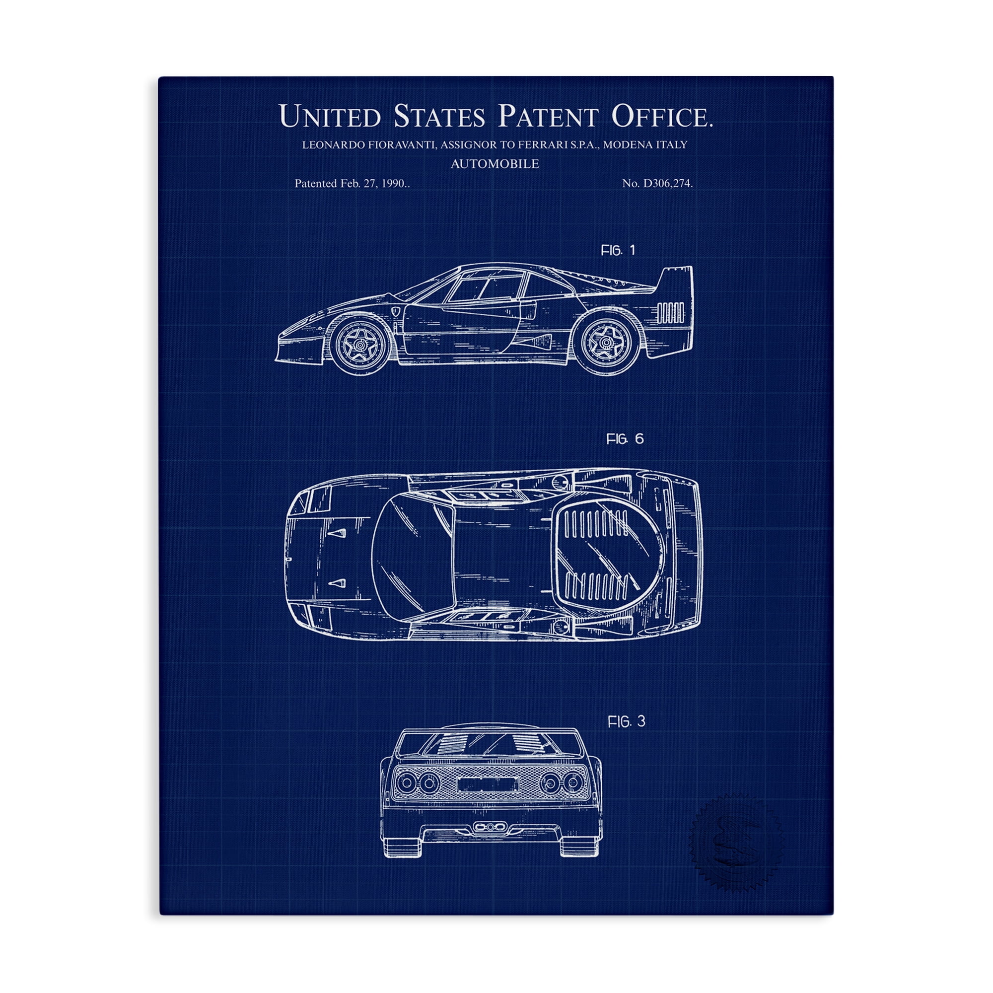 Stupell Industries Automobile Car Blueprint Transportation Painting Gallery Wrapped Canvas Art Print Wall Art, 36 x 48