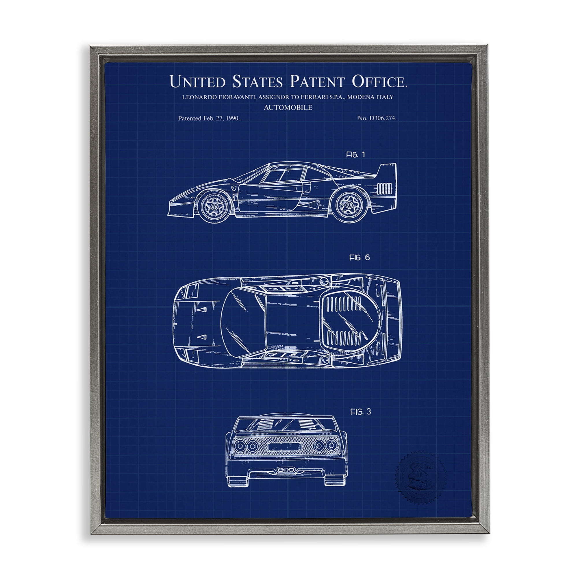 Stupell Industries Automobile Car Blueprint Transportation Painting Gray Floater Framed Art Print Wall Art, 25 x 31