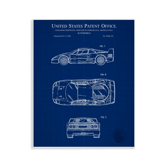 Stupell Industries Automobile Car Blueprint Transportation Painting Unframed Art Print Wall Art, 11 x 14