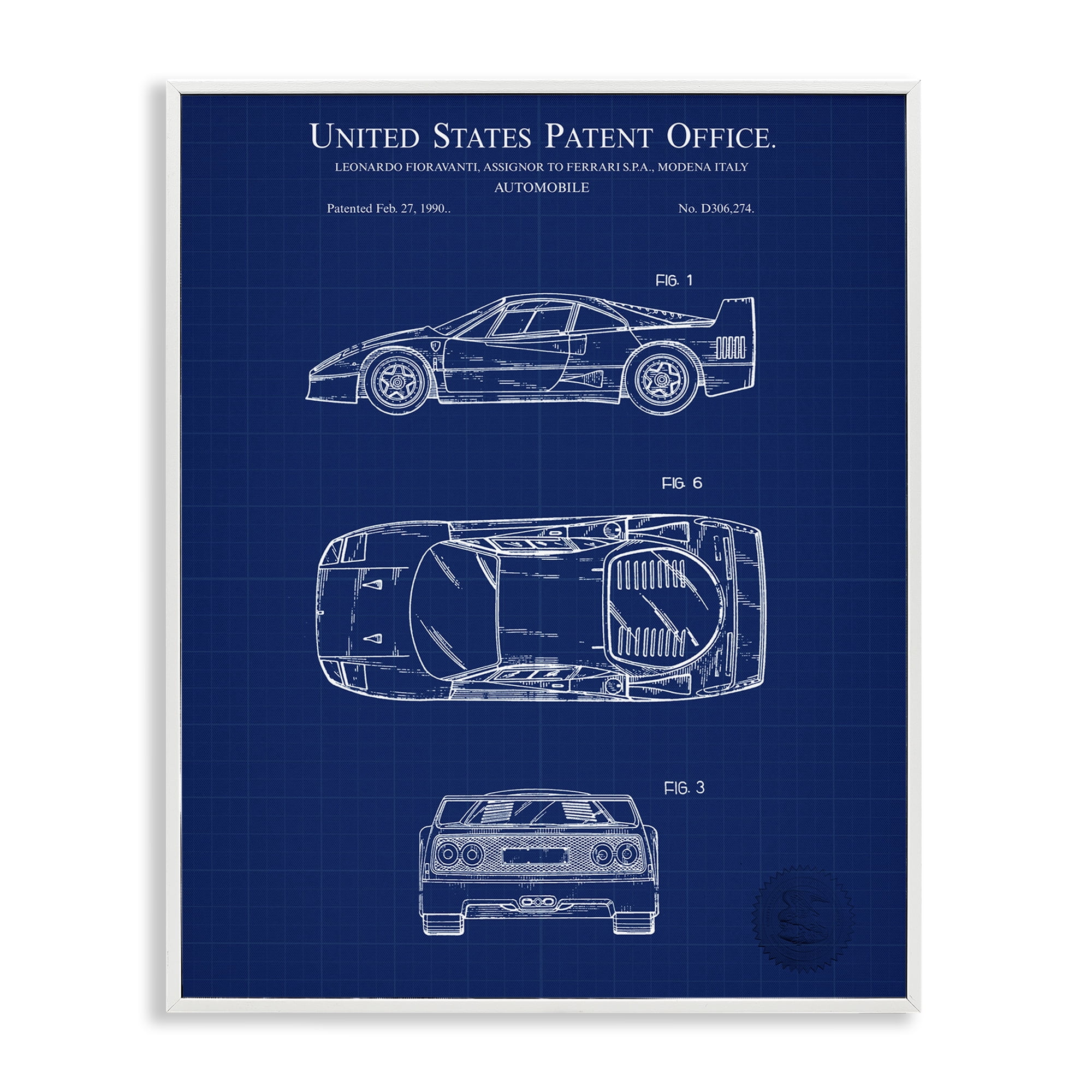 Stupell Industries Automobile Car Blueprint Transportation Painting White Framed Art Print Wall Art, 11 x 14