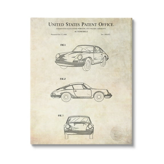 Stupell Industries Automobile Car Detailed Blueprint Diagram Patent Office Text Canvas Wall Art, 16 x 20, Design by Karl Hronek