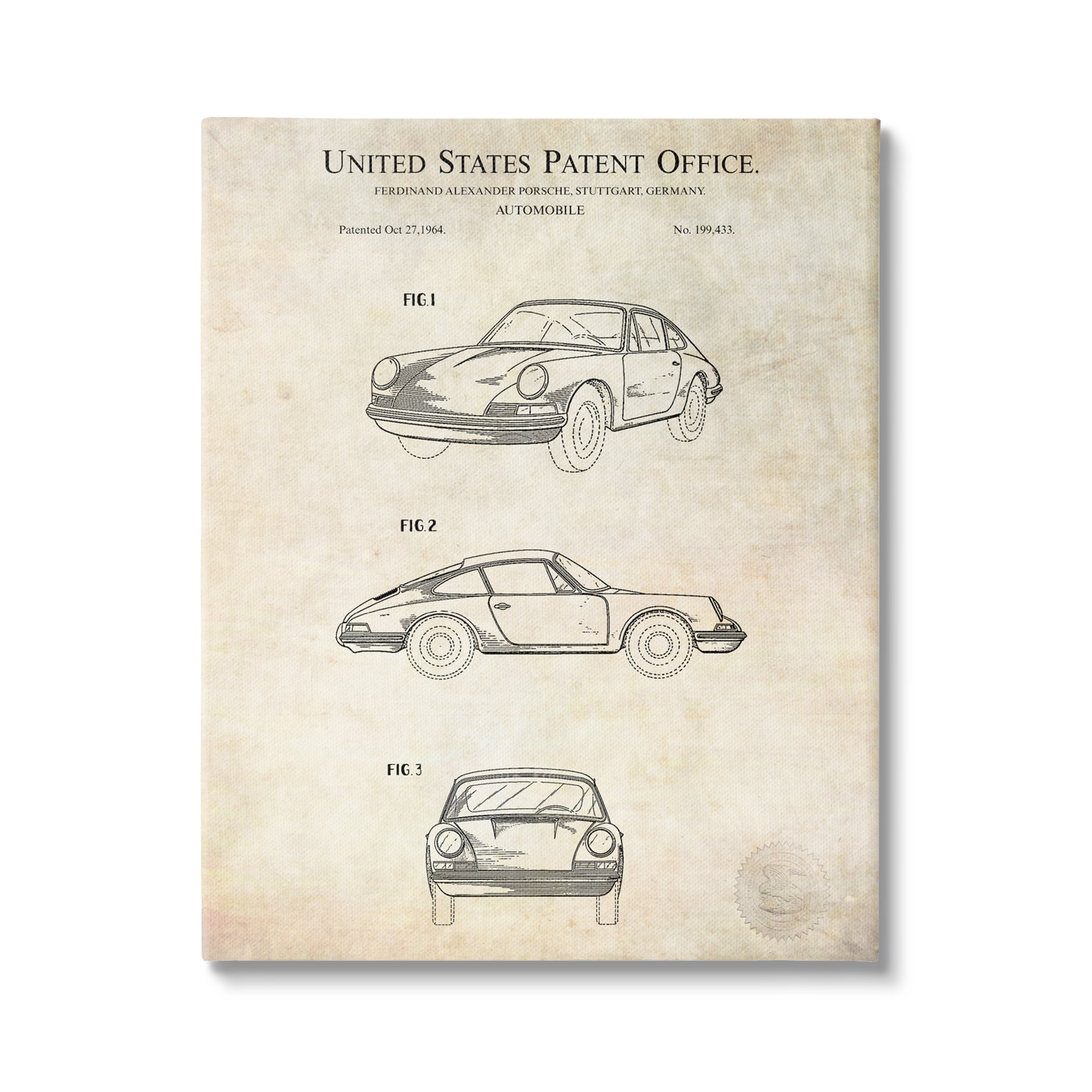 Stupell Industries Automobile Car Detailed Blueprint Diagram Patent Office Text Canvas Wall Art, 36 x 48, Design by Karl Hronek
