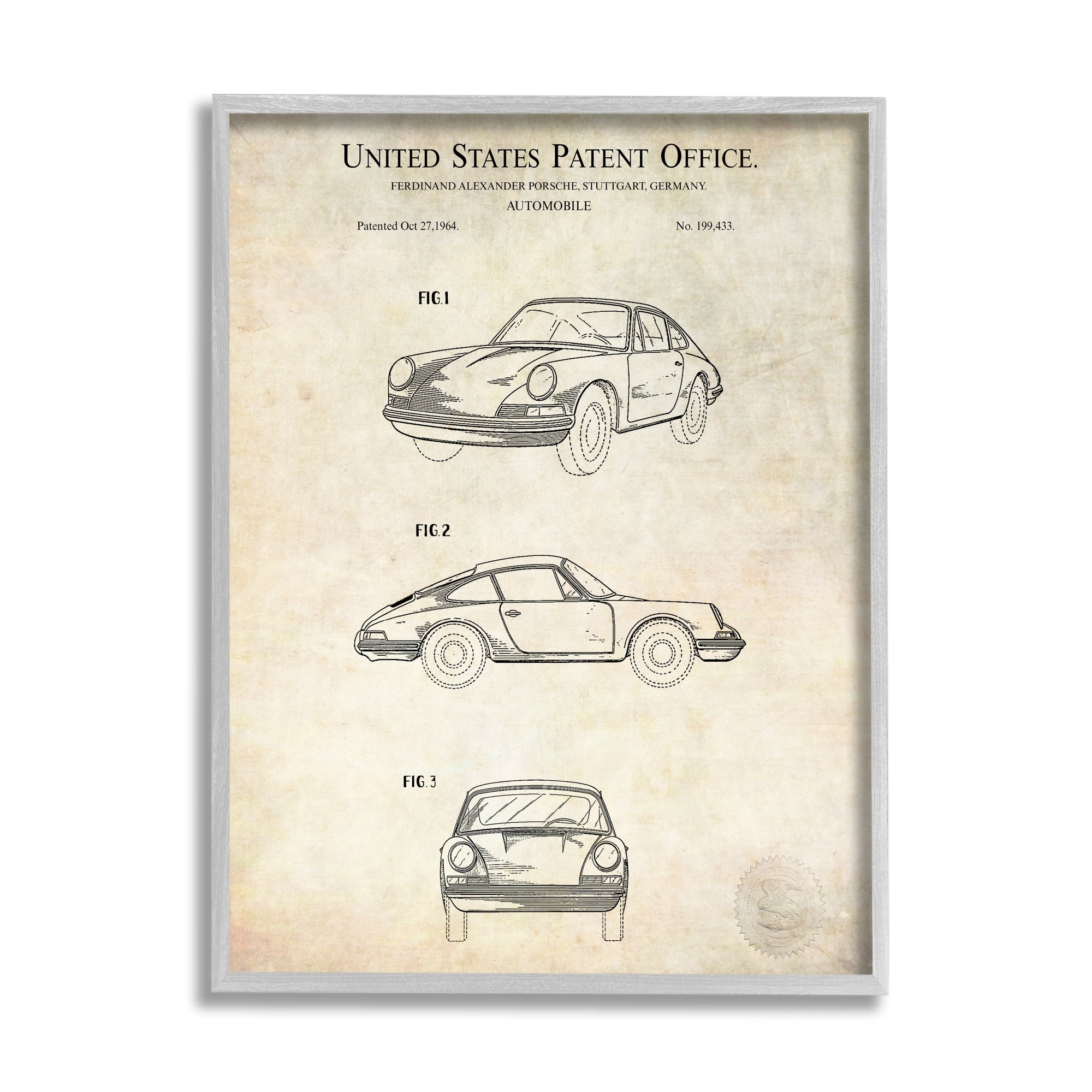 Stupell Industries Automobile Car Detailed Blueprint Diagram Patent Office Text Framed Wall Art, 11 x 14, Design by Karl Hronek