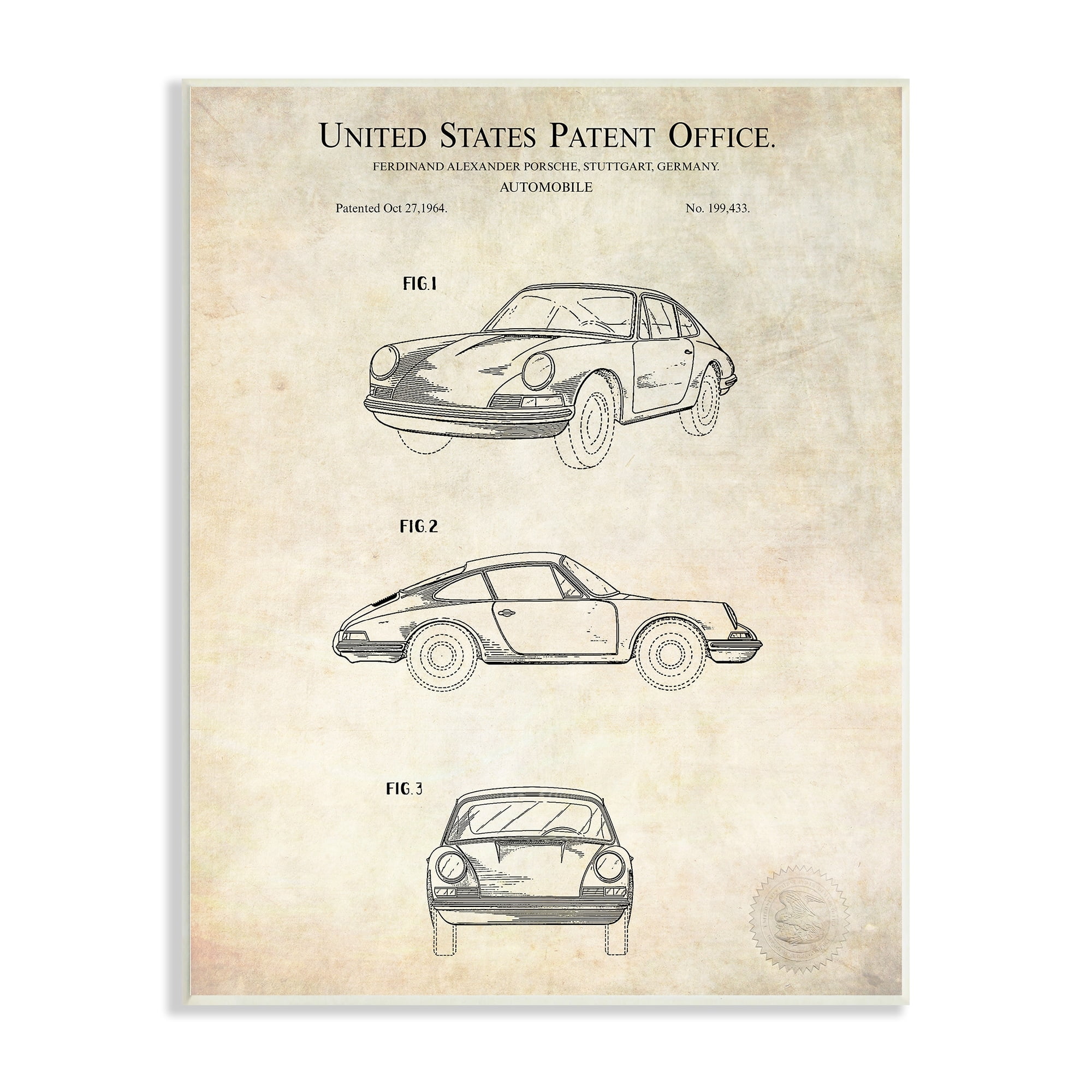Stupell Industries Automobile Car Detailed Blueprint Diagram Patent Office Text Wood Wall Art, 10 x 15, Design by Karl Hronek