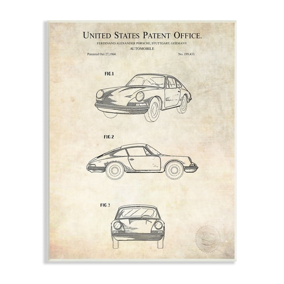Stupell Industries Automobile Car Detailed Blueprint Diagram Patent Office Text Wood Wall Art, 10 x 15, Design by Karl Hronek