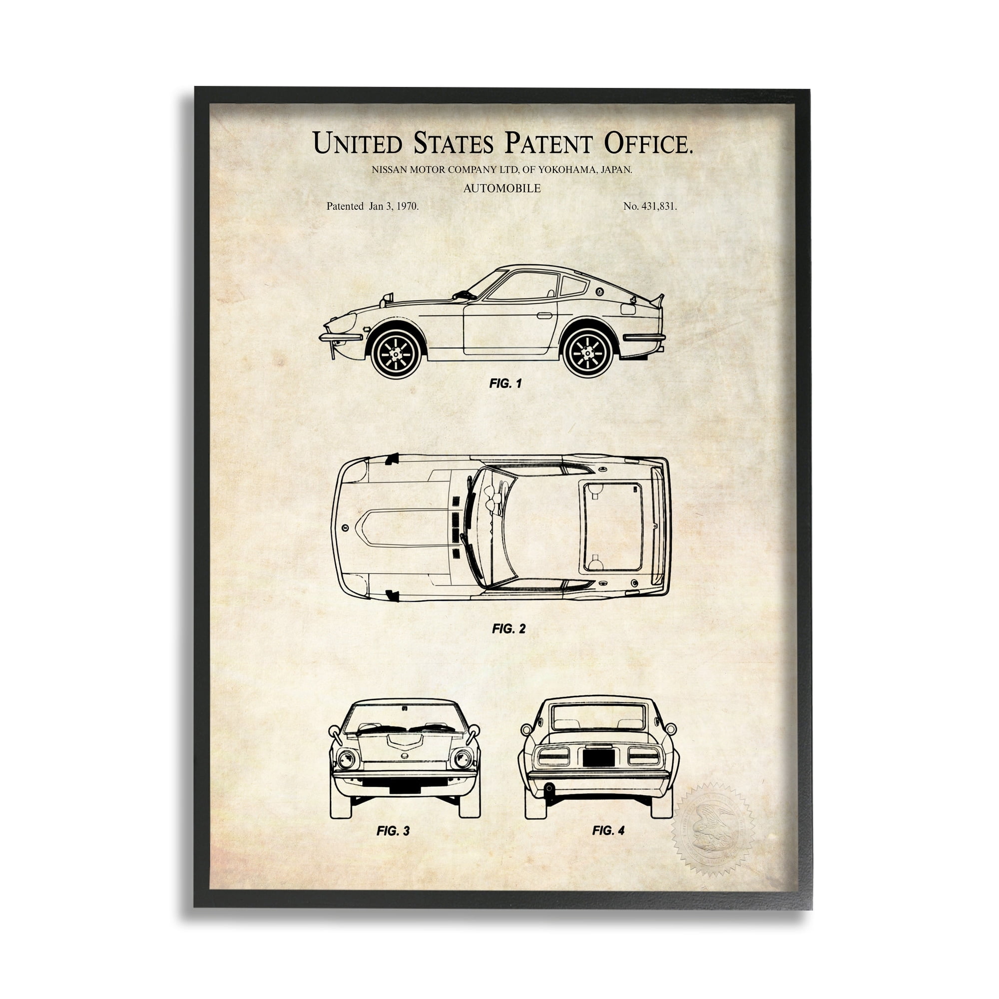 Stupell Industries Automobile Car Technical Outline Diagram Blueprint Patent Framed Wall Art, 24 x 30, Design by Karl Hronek