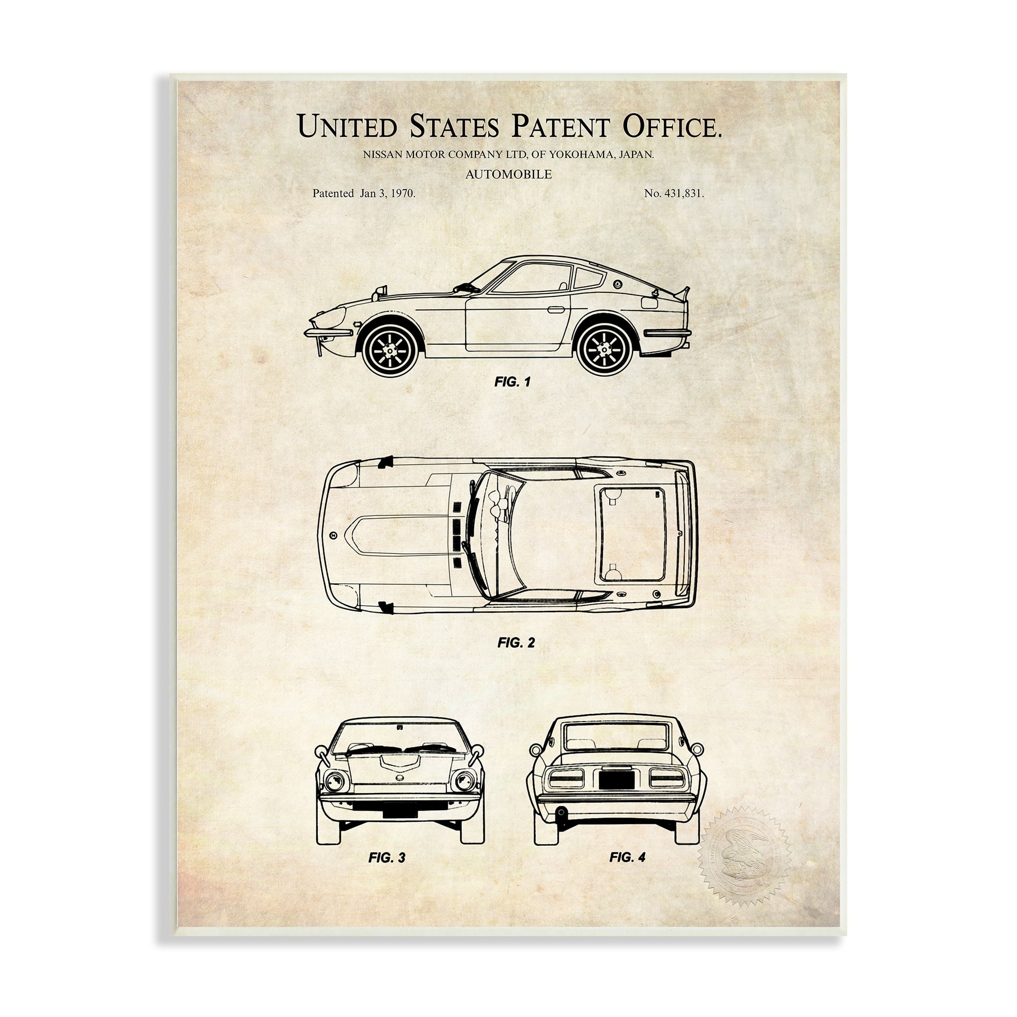 Stupell Industries Automobile Car Technical Outline Diagram Blueprint Patent Wood Wall Art, 13 x 19, Design by Karl Hronek