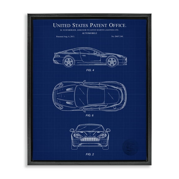 Stupell Industries Automobile Patent Blueprint Transportation Painting Black Floater Framed Art Print Wall Art, 17 x 21